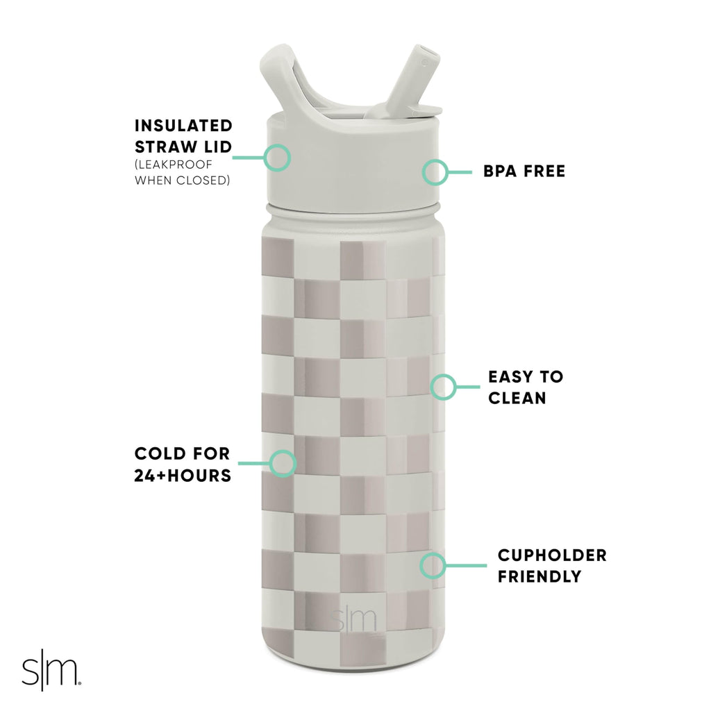 Simple Modern Kids Water Bottle with Straw Lid Vacuum Insulated Stainless Steel Metal Thermos Bottles | Reusable Leak Proof BPA-Free Flask for School | Summit Collection | 18oz, Checkmate M433X