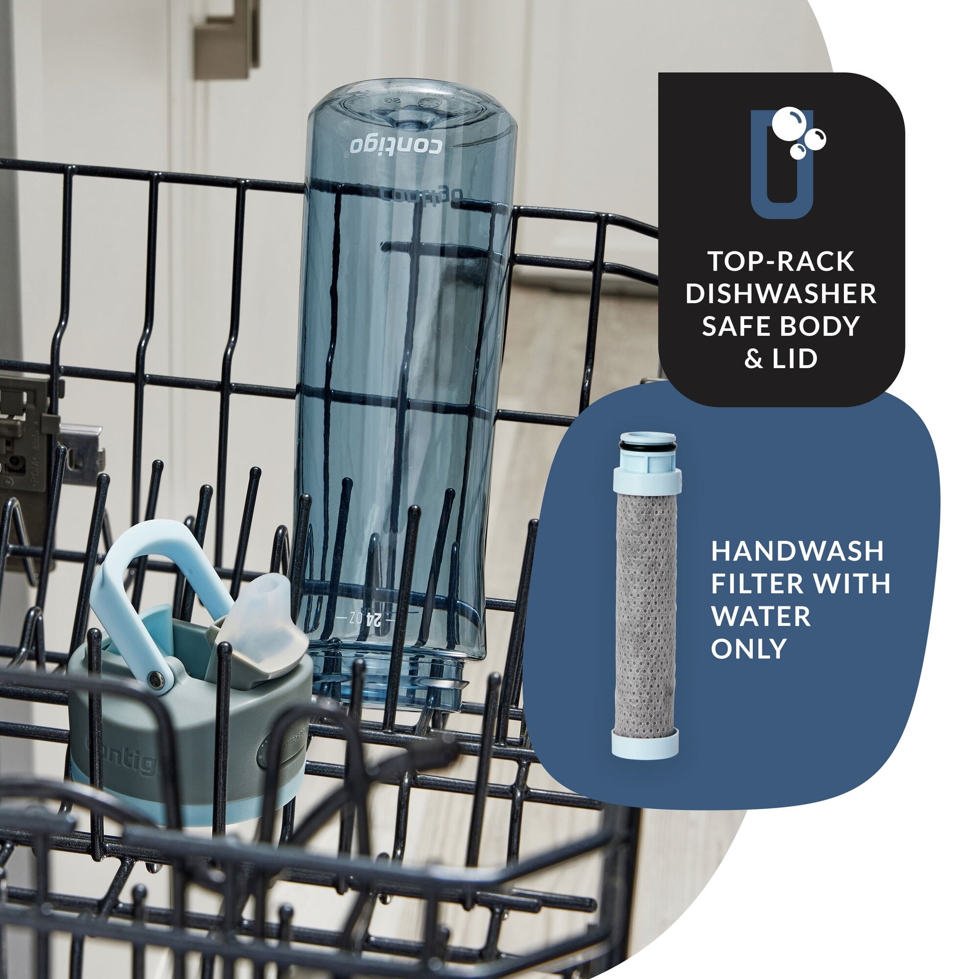 Contigo® Wells Plastic Filter Water Bottle with AUTOSPOUT® Straw Lid, 24 Oz., Dark Ice M58U