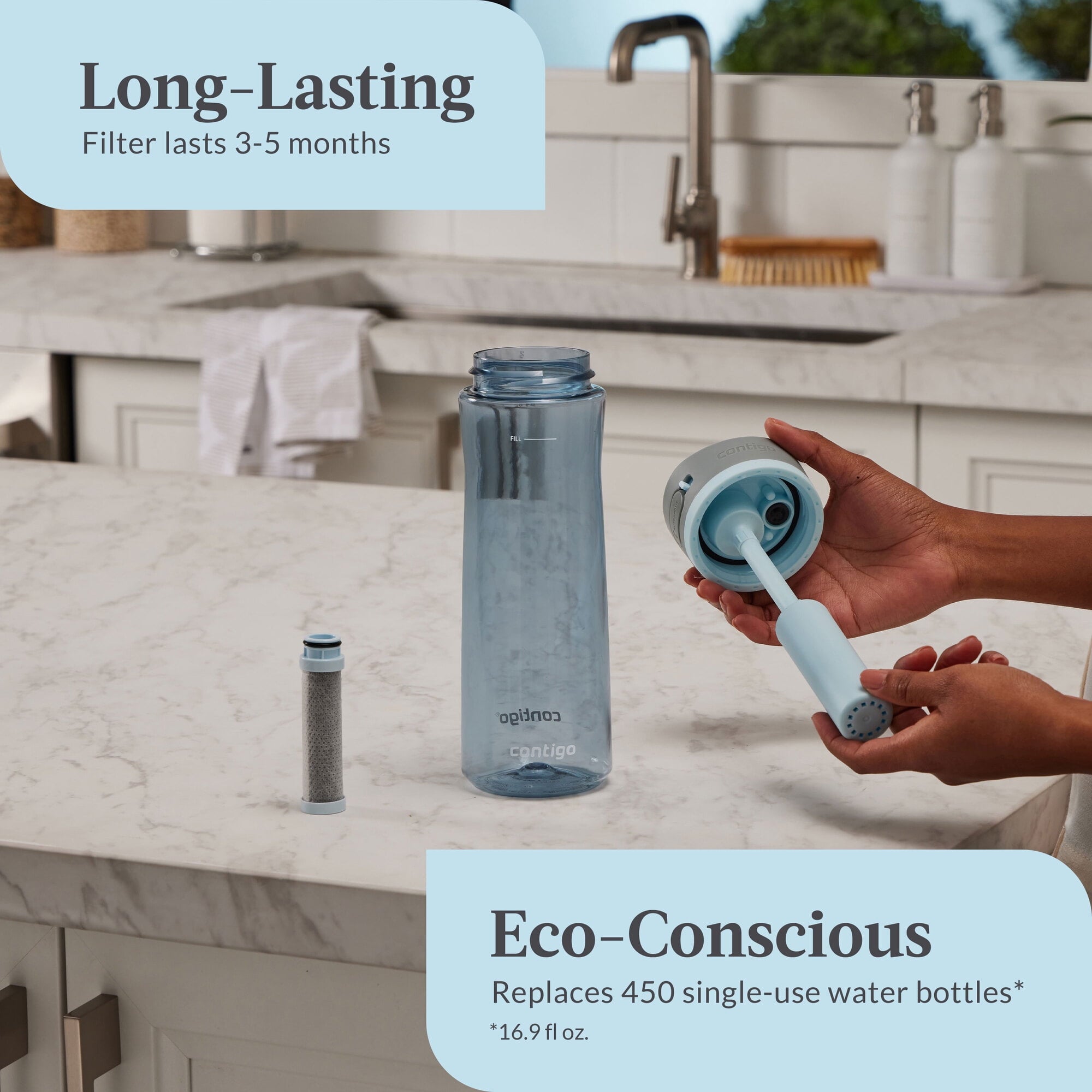 Contigo® Wells Plastic Filter Water Bottle with AUTOSPOUT® Straw Lid, 24 Oz., Dark Ice M58U