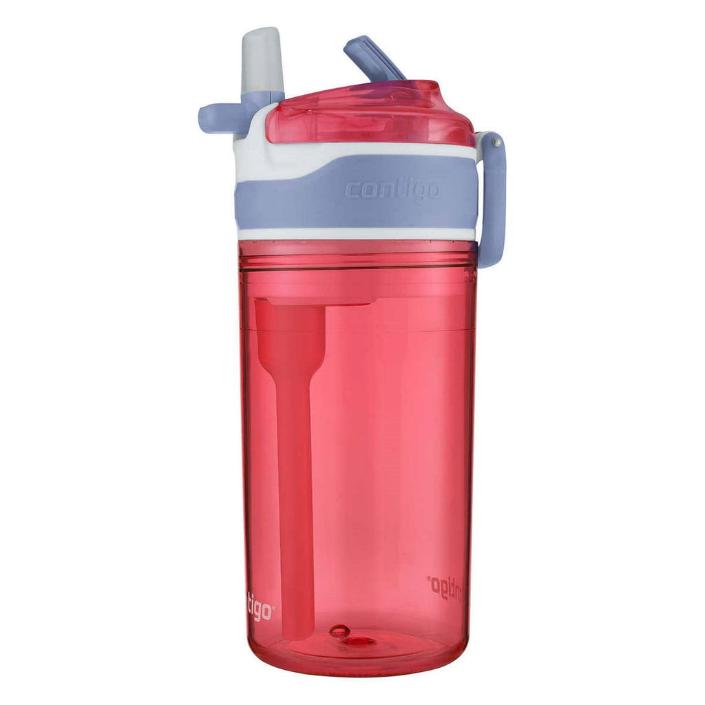 Contigo Kids 2-in-1 Snack Hero Tumbler Featuring 4oz Snack Holder Stacked on Top of 13oz Water Bottle - BPA Free, Durable Tritan w/Flexible Carry Handle &amp; Spill-Proof Valve, Purple &amp; Pink – 2 Pack M40S