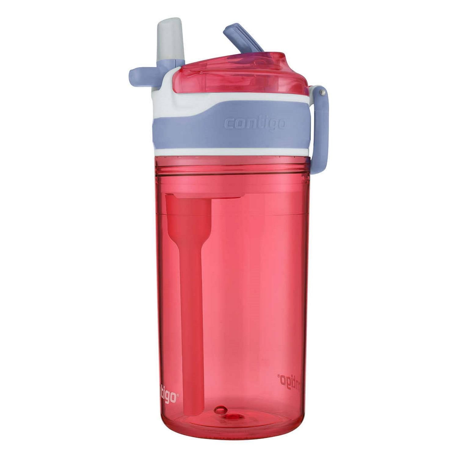 Contigo Kids 2-in-1 Snack Hero Tumbler Featuring 4oz Snack Holder Stacked on Top of 13oz Water Bottle - BPA Free, Durable Tritan w/Flexible Carry Handle &amp; Spill-Proof Valve, Purple &amp; Pink – 2 Pack M40S