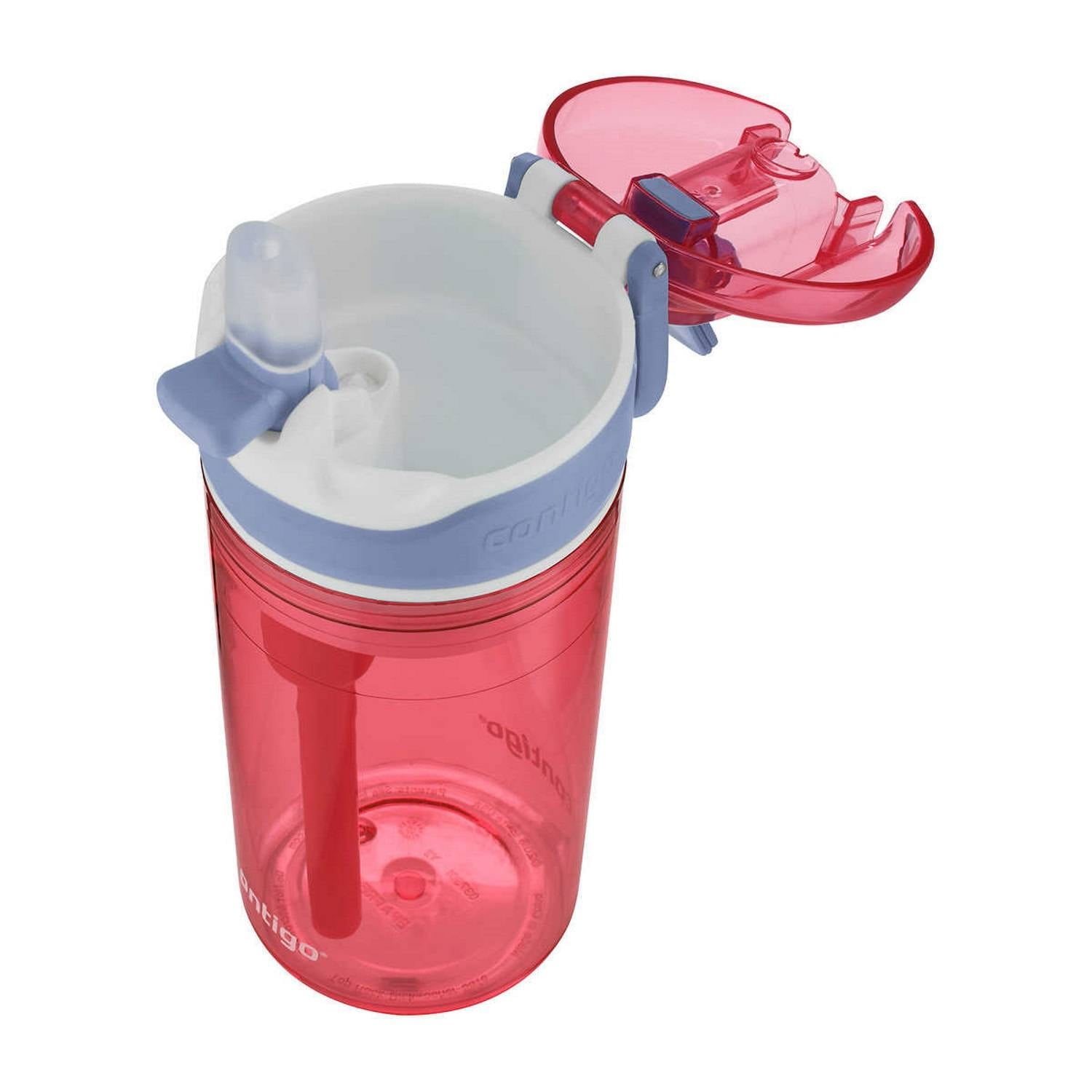 Contigo Kids 2-in-1 Snack Hero Tumbler Featuring 4oz Snack Holder Stacked on Top of 13oz Water Bottle - BPA Free, Durable Tritan w/Flexible Carry Handle &amp; Spill-Proof Valve, Purple &amp; Pink – 2 Pack M40S