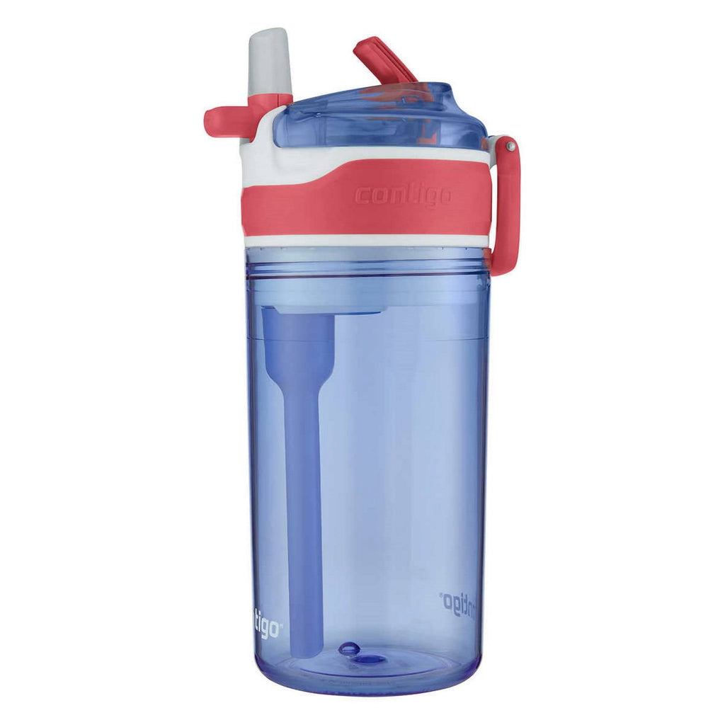 Contigo Kids 2-in-1 Snack Hero Tumbler Featuring 4oz Snack Holder Stacked on Top of 13oz Water Bottle - BPA Free, Durable Tritan w/Flexible Carry Handle &amp; Spill-Proof Valve, Purple &amp; Pink – 2 Pack M40S