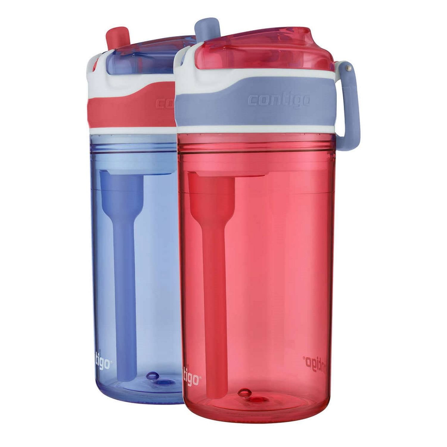 Contigo Kids 2-in-1 Snack Hero Tumbler Featuring 4oz Snack Holder Stacked on Top of 13oz Water Bottle - BPA Free, Durable Tritan w/Flexible Carry Handle &amp; Spill-Proof Valve, Purple &amp; Pink – 2 Pack M40S