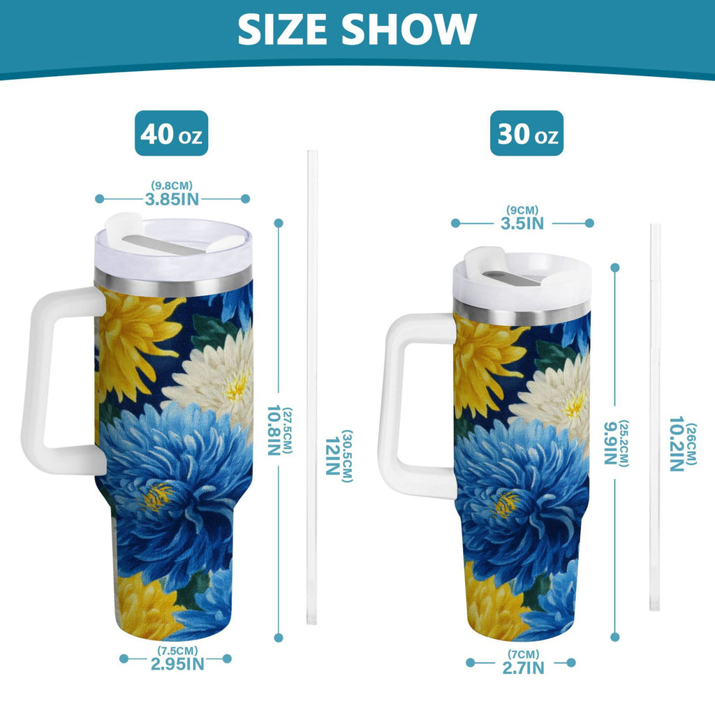 30 oz Insulated Stainless Steel Tumbler Double Wall Stainless Steel Tumbler with 2-Way Drinking Yellow and White Chrysanthemum M469Y