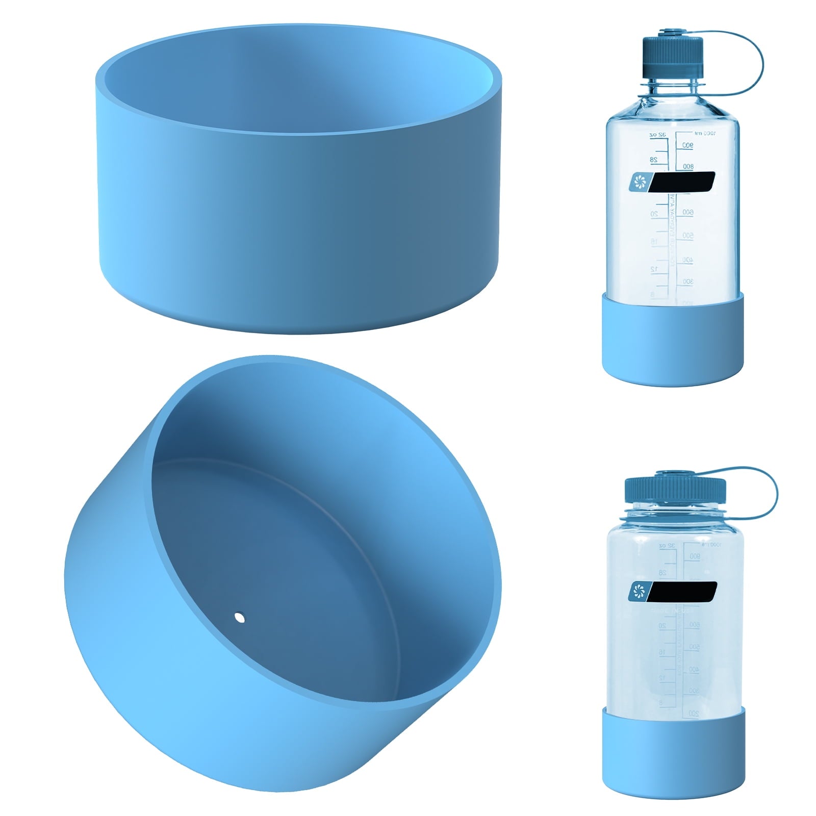 Linkidea 2 Pack Water Bottle Boot Compatible with Nalgene Sustain Wide Mouth 32oz/48oz, Narrow Mouth 32oz, Silicone Anti-Slip Bottle Bottom Bumper Protector (Blue) M209Q