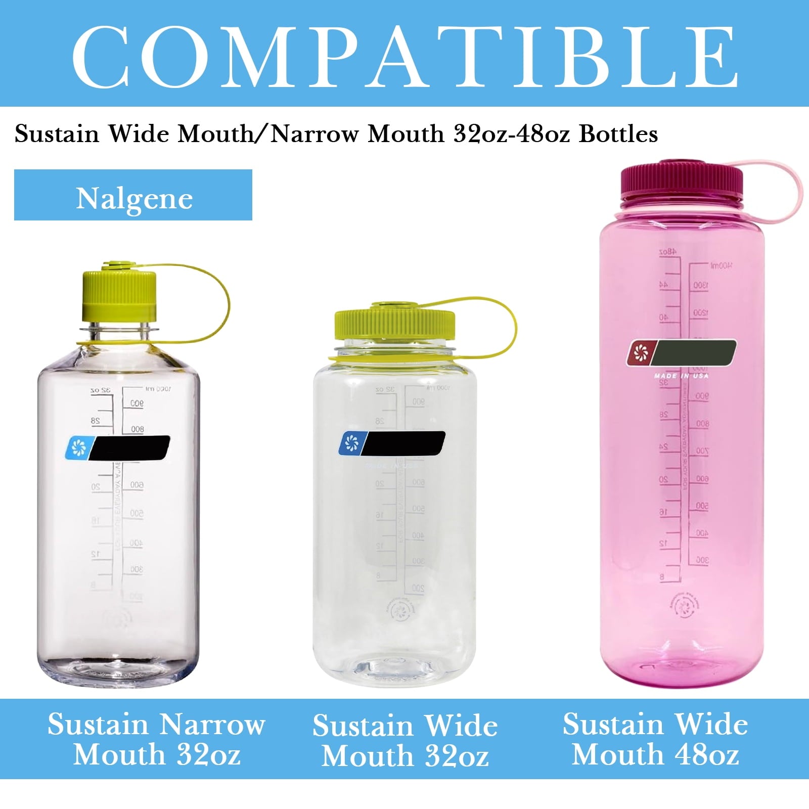 Linkidea 2 Pack Water Bottle Boot Compatible with Nalgene Sustain Wide Mouth 32oz/48oz, Narrow Mouth 32oz, Silicone Anti-Slip Bottle Bottom Bumper Protector (Blue) M209Q