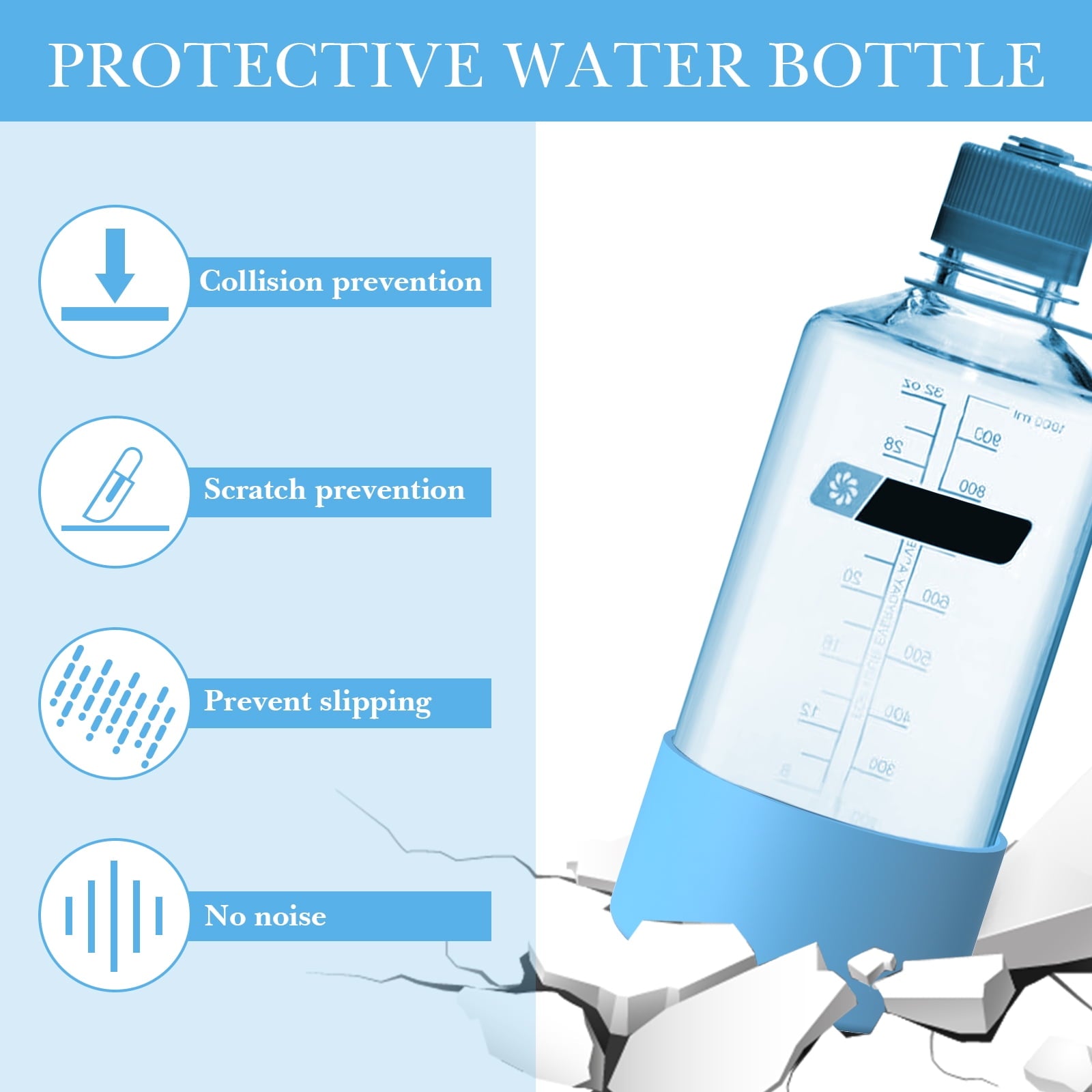 Linkidea 2 Pack Water Bottle Boot Compatible with Nalgene Sustain Wide Mouth 32oz/48oz, Narrow Mouth 32oz, Silicone Anti-Slip Bottle Bottom Bumper Protector (Blue) M209Q