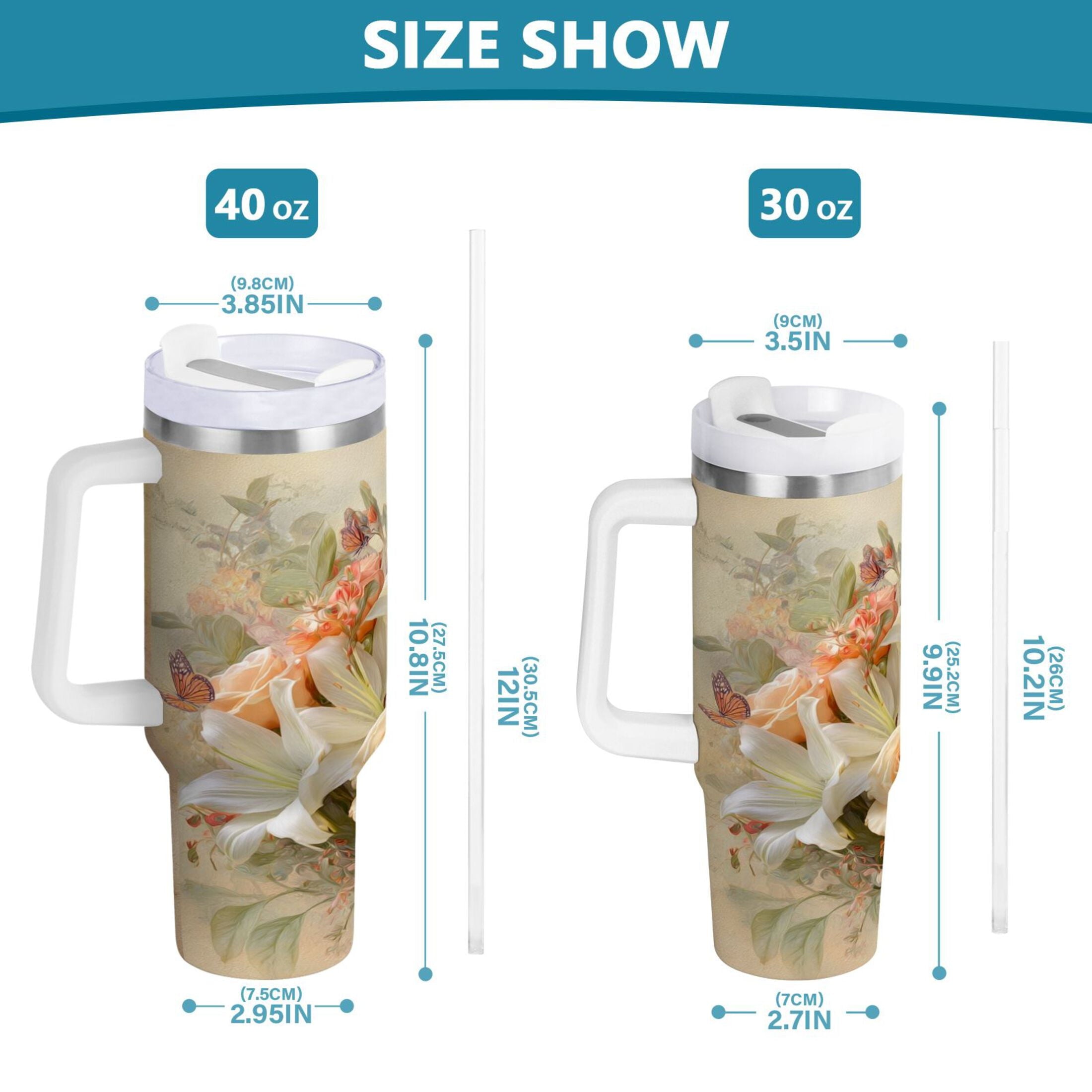 30 oz Insulated Stainless Steel Tumbler Double Wall Stainless Steel Tumbler with 2-Way Drinking Beautiful Floral Bouquet M477V