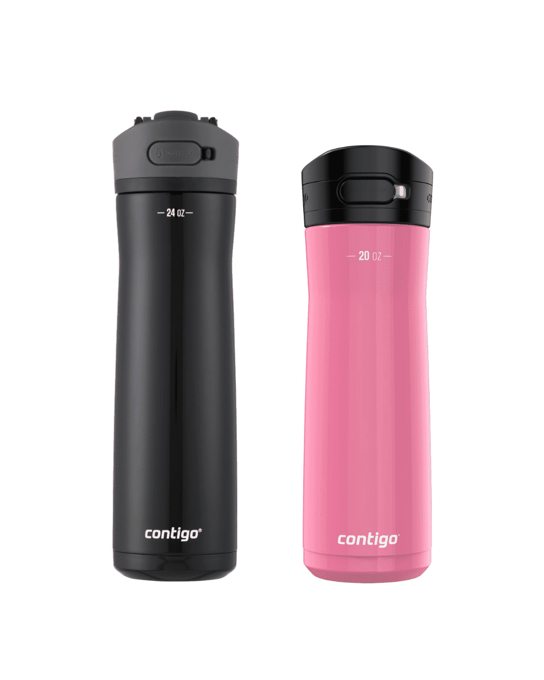 Contigo Jackson Chill  Bundle 2 Water Bottles Black 24oz and Pink  20oz with Autopop Lid M77R