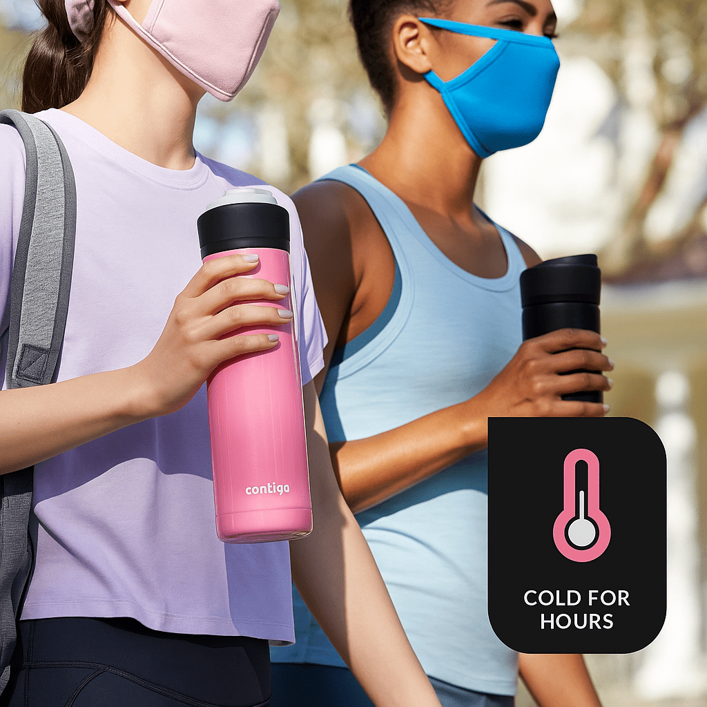 Contigo Jackson Chill  Bundle 2 Water Bottles Black 24oz and Pink  20oz with Autopop Lid M77R