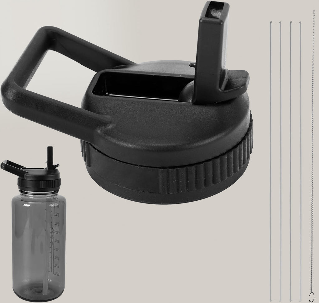 Straw Lid Compatible with Nalgene Water Bottles, BPA-Free Straws Lid with Handle for Nalgene Wide Mouth, Replacement Bottle Cap Accessories with Straws and Straw Brush M223U