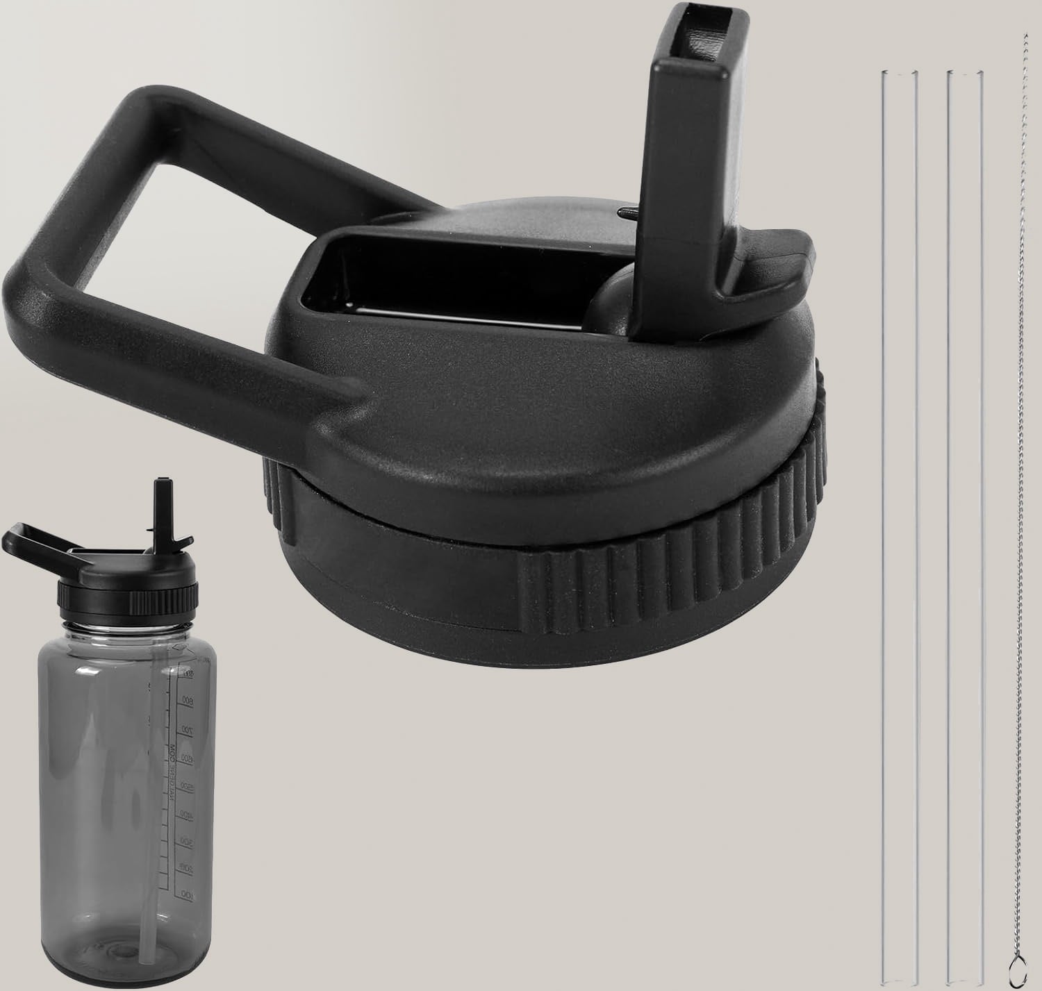 Straw Lid Compatible with Nalgene Water Bottles, BPA-Free Straws Lid with Handle for Nalgene Wide Mouth, Replacement Bottle Cap Accessories with Straws and Straw Brush M223U