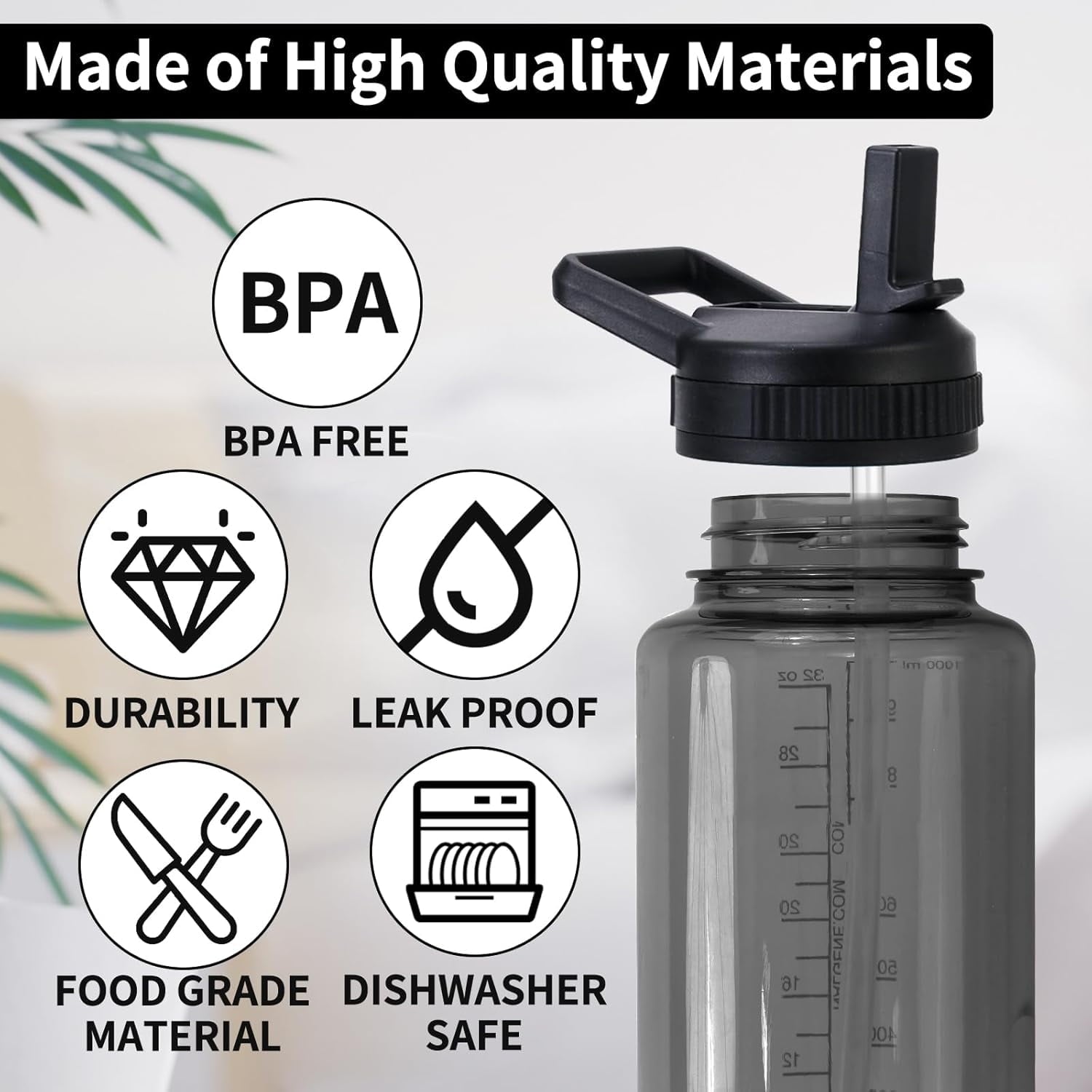 Straw Lid Compatible with Nalgene Water Bottles, BPA-Free Straws Lid with Handle for Nalgene Wide Mouth, Replacement Bottle Cap Accessories with Straws and Straw Brush M223U