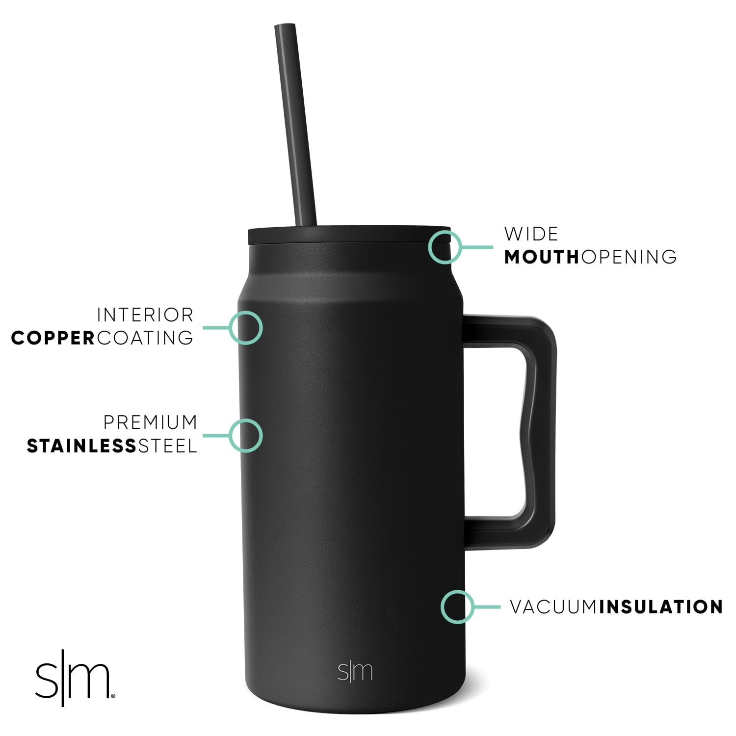 Simple Modern 50 fl oz Insulated Stainless Steel Trek Tumbler with Straw Lid | Midnight Black M406E
