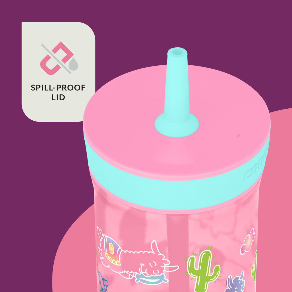 Contigo Kids Leighton Spill-Proof Tumbler with Straw, Ages 3+, Pink and Purple, 14 oz, 2 Pack M109R