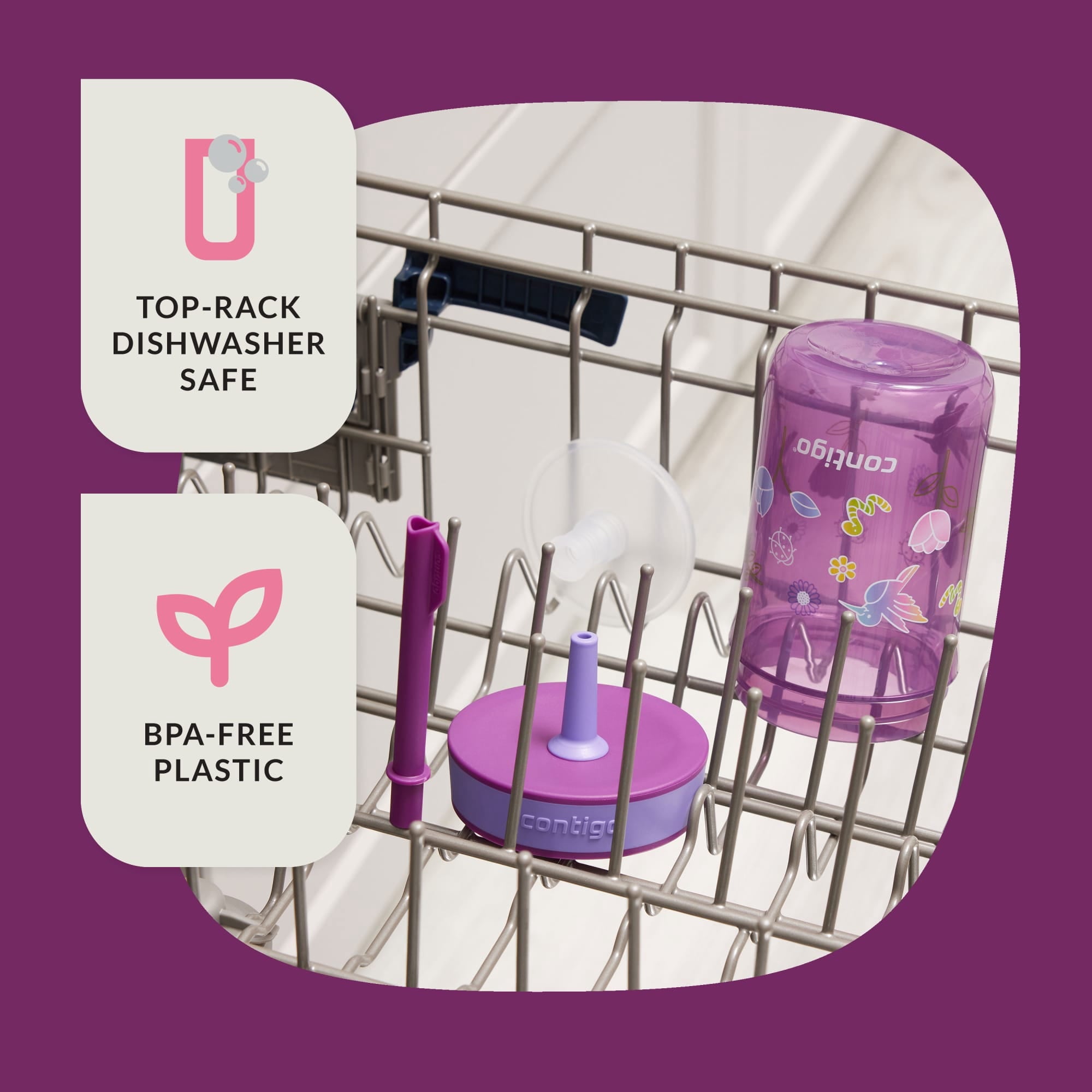 Contigo Kids Leighton Spill-Proof Tumbler with Straw, Ages 3+, Pink and Purple, 14 oz, 2 Pack M109R
