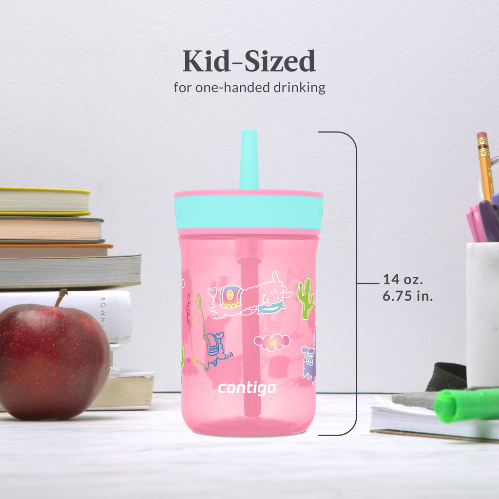 Contigo Kids Leighton Spill-Proof Tumbler with Straw, Ages 3+, Pink and Purple, 14 oz, 2 Pack M109R