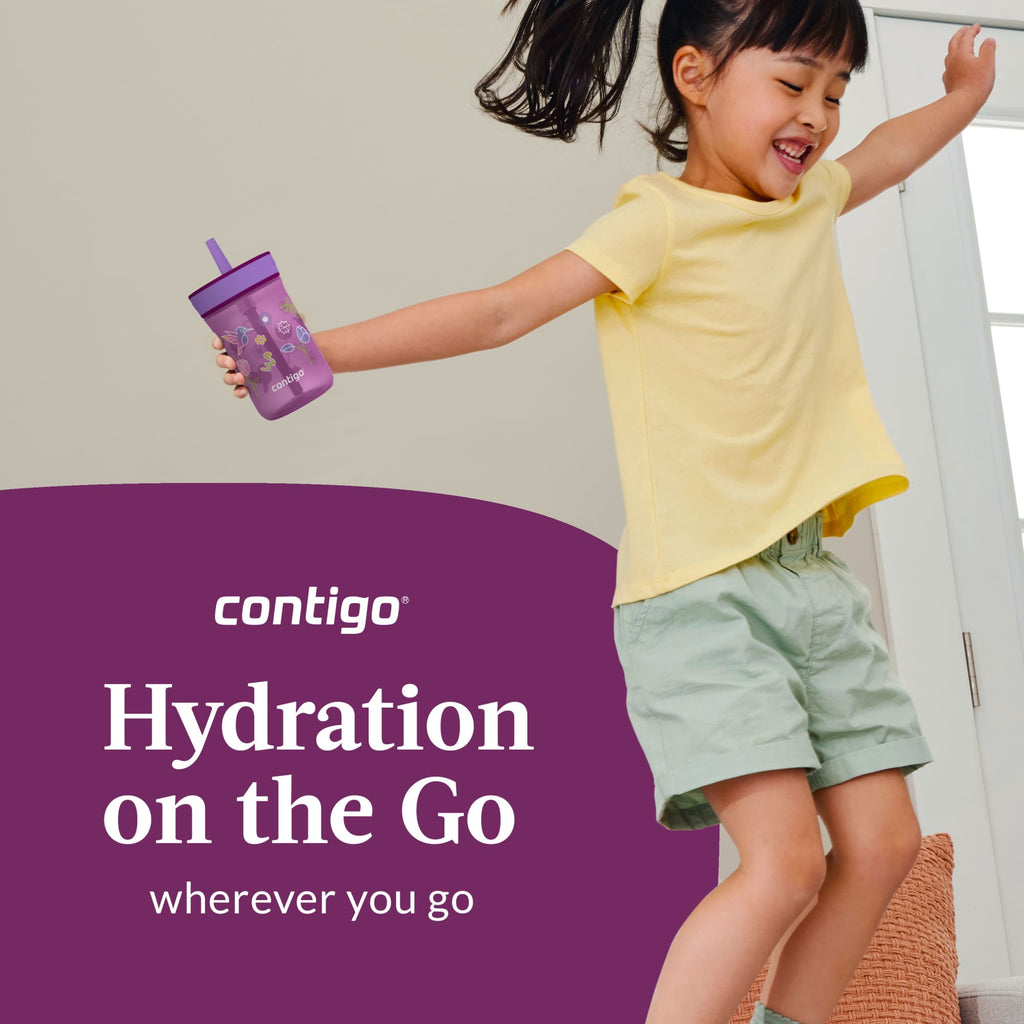 Contigo Kids Leighton Spill-Proof Tumbler with Straw, Ages 3+, Pink and Purple, 14 oz, 2 Pack M109R