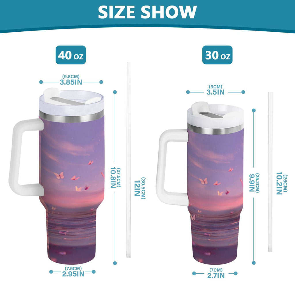 30 oz Insulated Stainless Steel Tumbler Double Wall Stainless Steel Tumbler with 2-Way Drinking Pink Butterflies Flying M492D