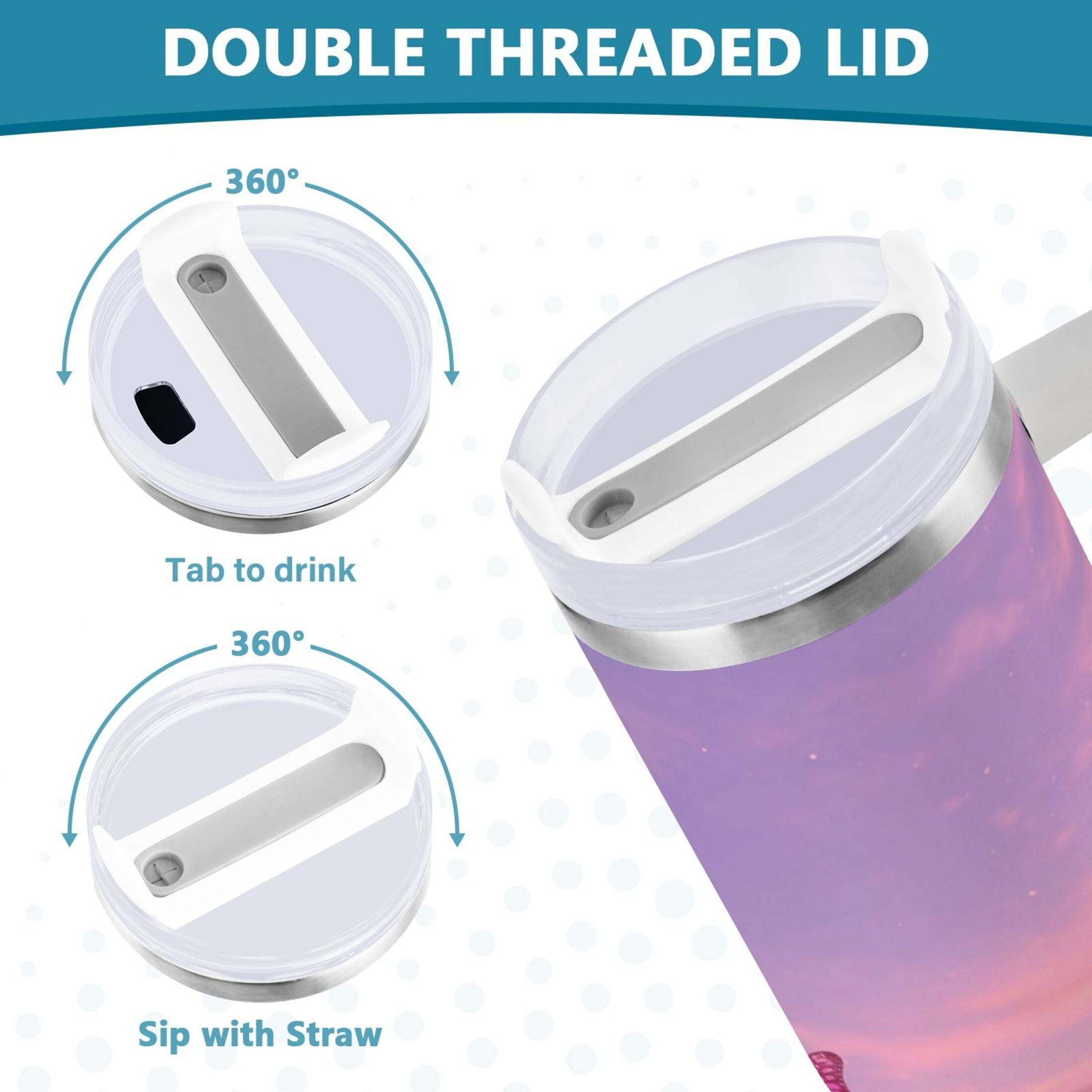 30 oz Insulated Stainless Steel Tumbler Double Wall Stainless Steel Tumbler with 2-Way Drinking Pink Butterflies Flying M492D