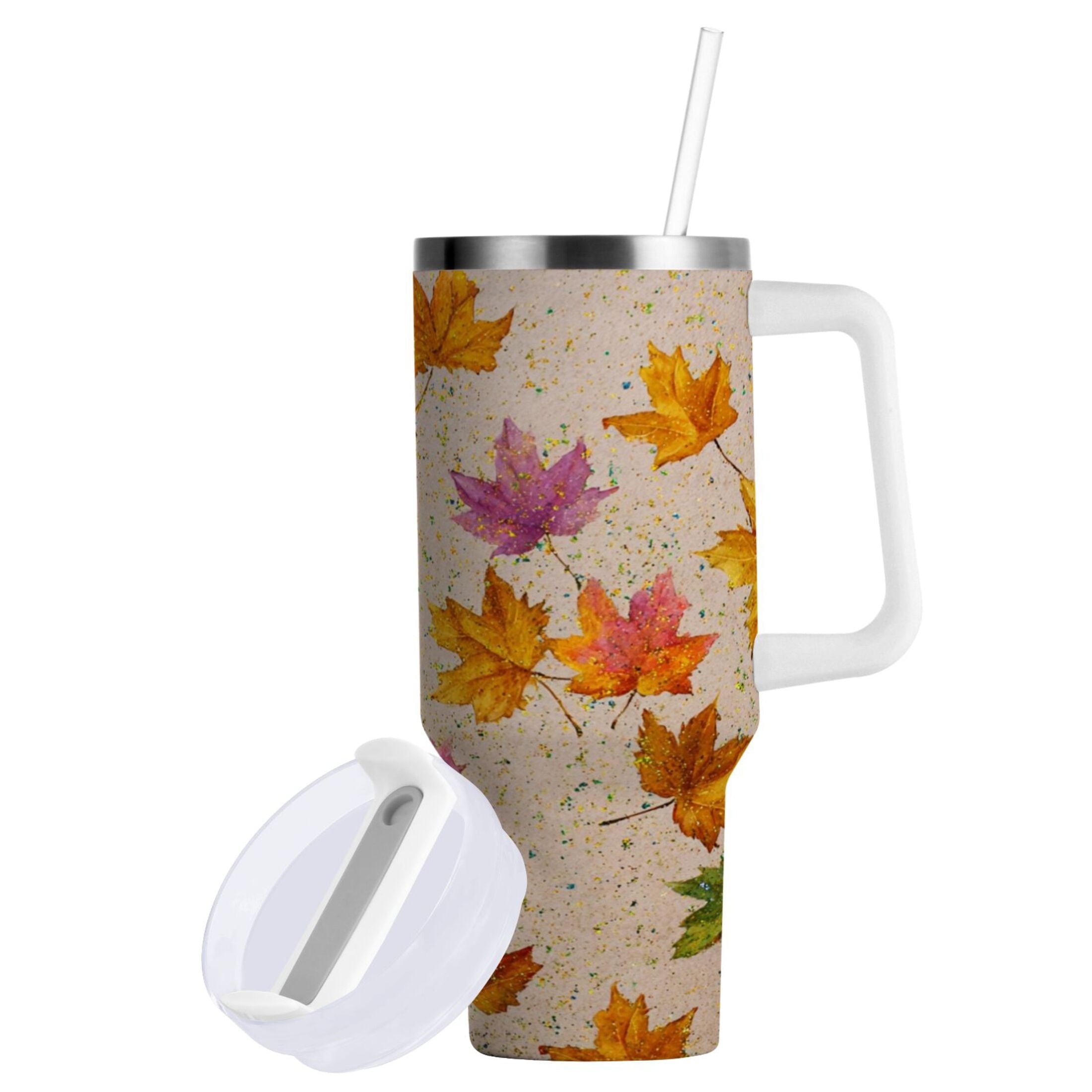40 oz Insulated Stainless Steel Tumbler Double Wall Stainless Steel Tumbler with 2-Way Drinking Colored Autumn Leaves M452Q