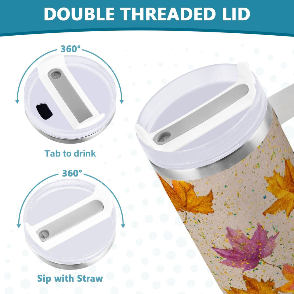 40 oz Insulated Stainless Steel Tumbler Double Wall Stainless Steel Tumbler with 2-Way Drinking Colored Autumn Leaves M452Q