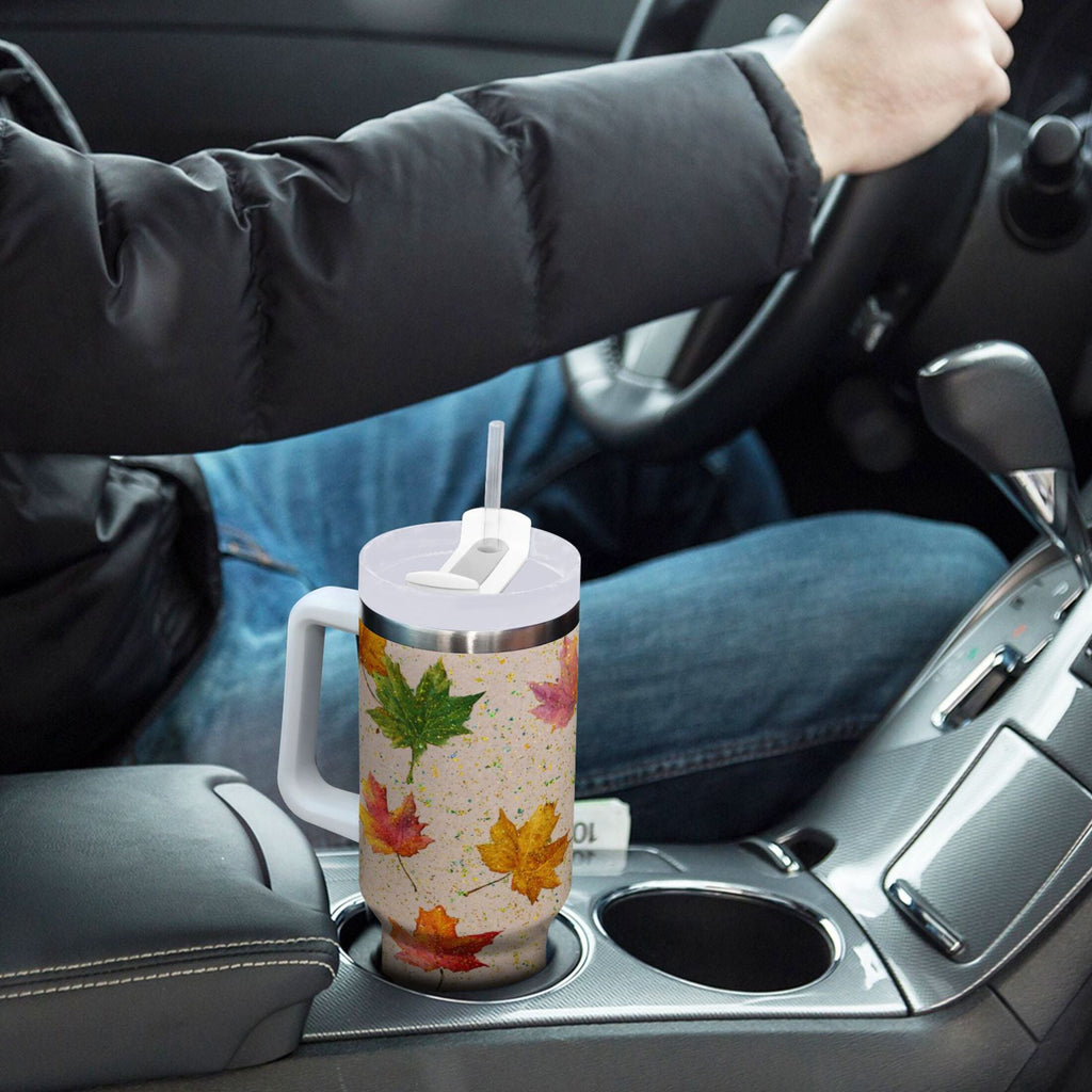 40 oz Insulated Stainless Steel Tumbler Double Wall Stainless Steel Tumbler with 2-Way Drinking Colored Autumn Leaves M452Q