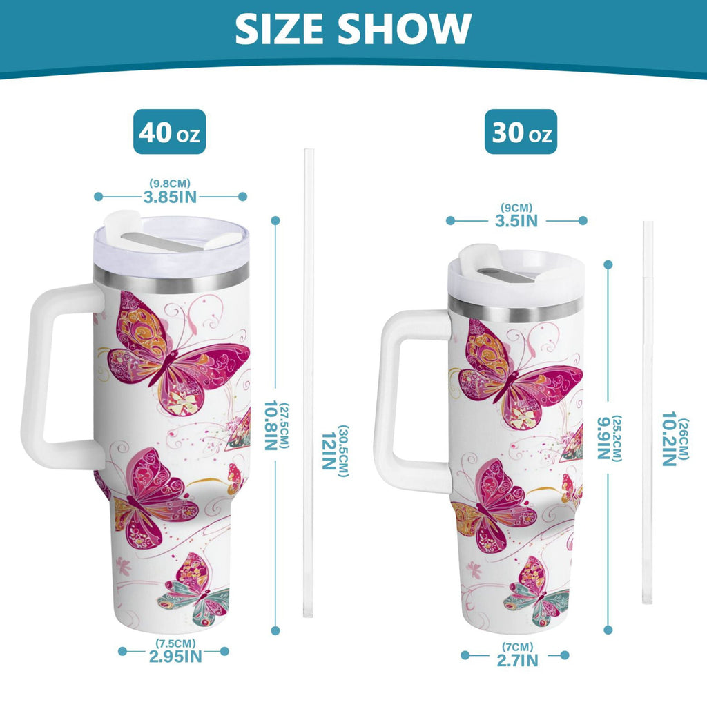 30 oz Insulated Stainless Steel Tumbler Double Wall Stainless Steel Tumbler with 2-Way Drinking Colorful Butterflies M605P