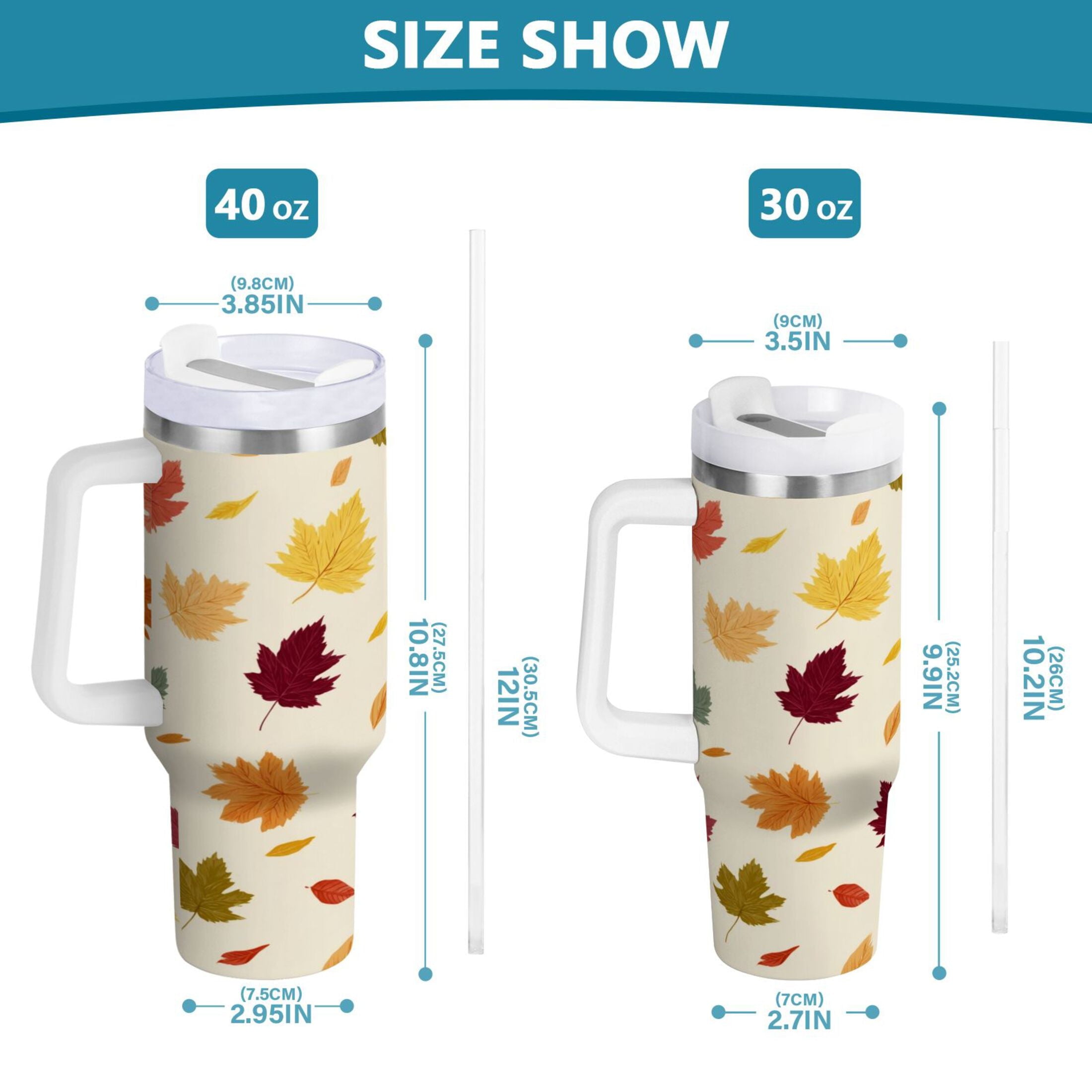40 oz Insulated Stainless Steel Tumbler Double Wall Stainless Steel Tumbler with 2-Way Drinking Colorful Autumn Leaves Pattern M489G