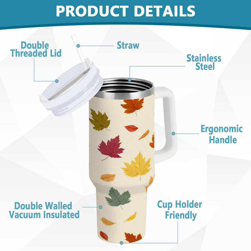 40 oz Insulated Stainless Steel Tumbler Double Wall Stainless Steel Tumbler with 2-Way Drinking Colorful Autumn Leaves Pattern M489G