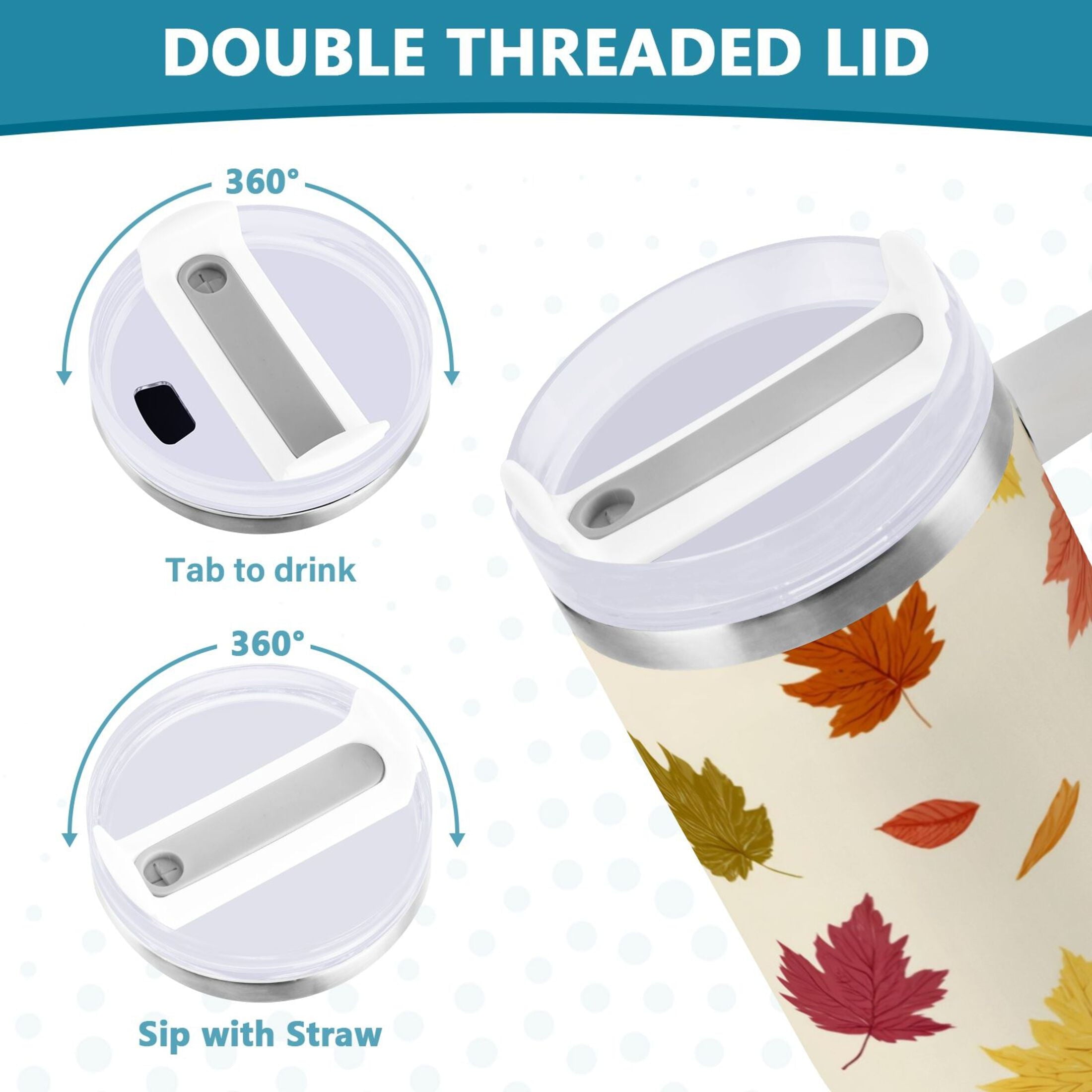 40 oz Insulated Stainless Steel Tumbler Double Wall Stainless Steel Tumbler with 2-Way Drinking Colorful Autumn Leaves Pattern M489G