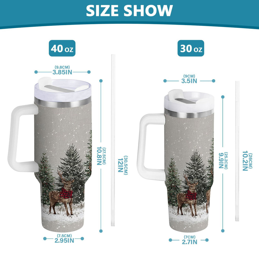 30 oz Insulated Stainless Steel Tumbler Double Wall Stainless Steel Tumbler with 2-Way Drinking Christmas Deer and Snowmen M619N