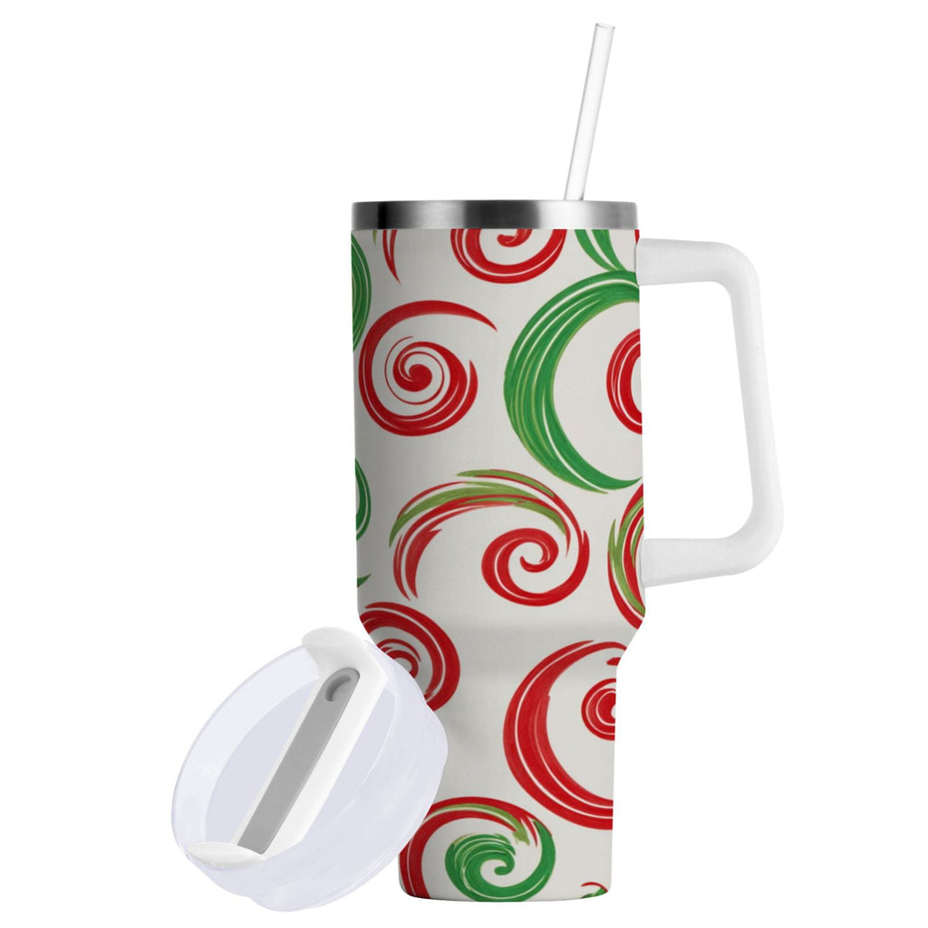 40 oz Insulated Stainless Steel Tumbler Double Wall Stainless Steel Tumbler with 2-Way Drinking Red and Green Swirls M539Y