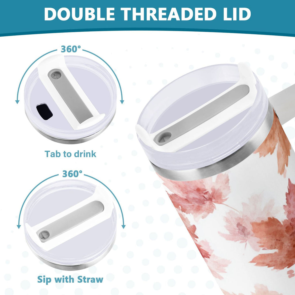 30 oz Insulated Stainless Steel Tumbler Double Wall Stainless Steel Tumbler with 2-Way Drinking Watercolor Pink Maple Leaves M624Q