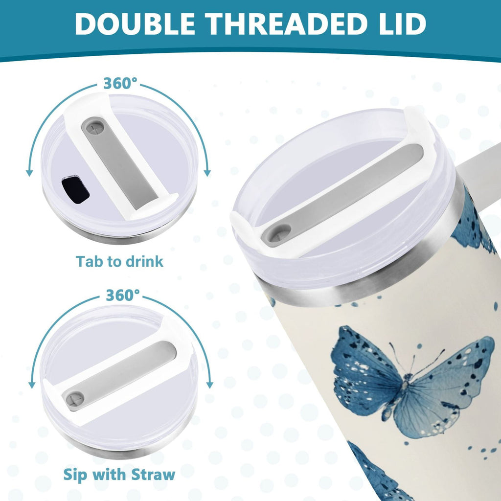 30 oz Insulated Stainless Steel Tumbler Double Wall Stainless Steel Tumbler with 2-Way Drinking Blue Watercolor Butterflies M572S