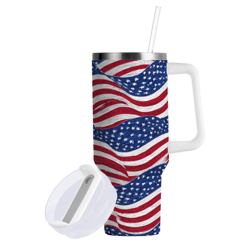 30 oz Insulated Stainless Steel Tumbler Double Wall Stainless Steel Tumbler with 2-Way Drinking Flags Wave Pattern M536J