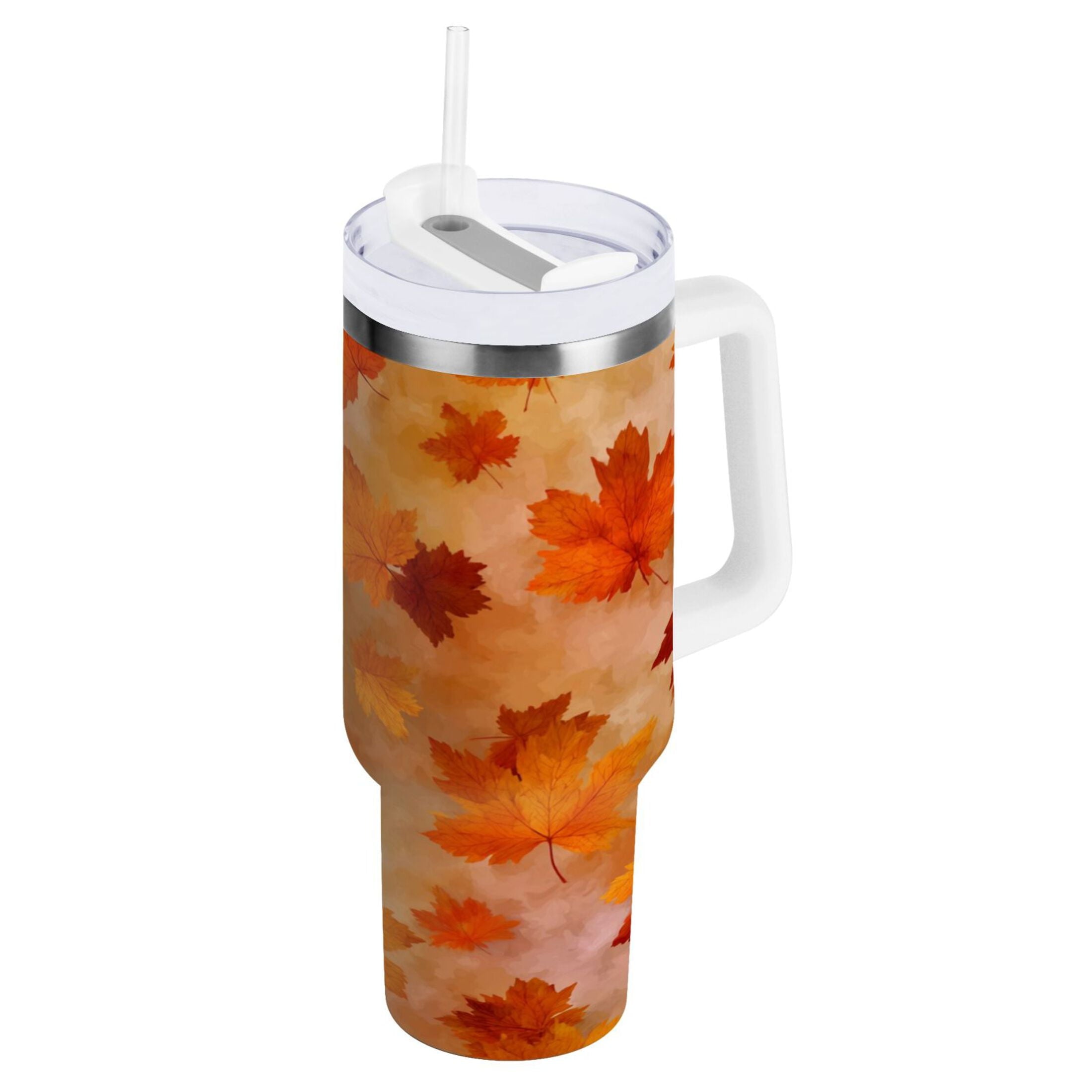 40 oz Insulated Stainless Steel Tumbler Double Wall Stainless Steel Tumbler with 2-Way Drinking Orange and Brown Autumn Leaves M481K