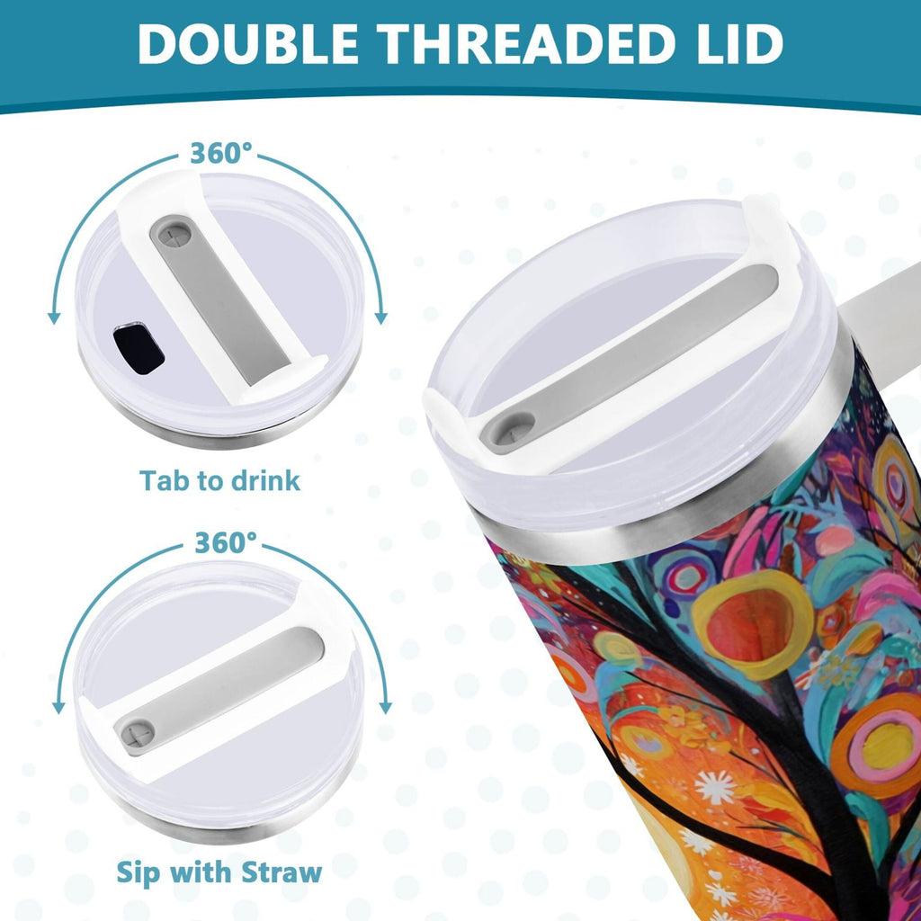 30 oz Insulated Stainless Steel Tumbler Double Wall Stainless Steel Tumbler with 2-Way Drinking Beautiful Abstract Tree Painting M654J