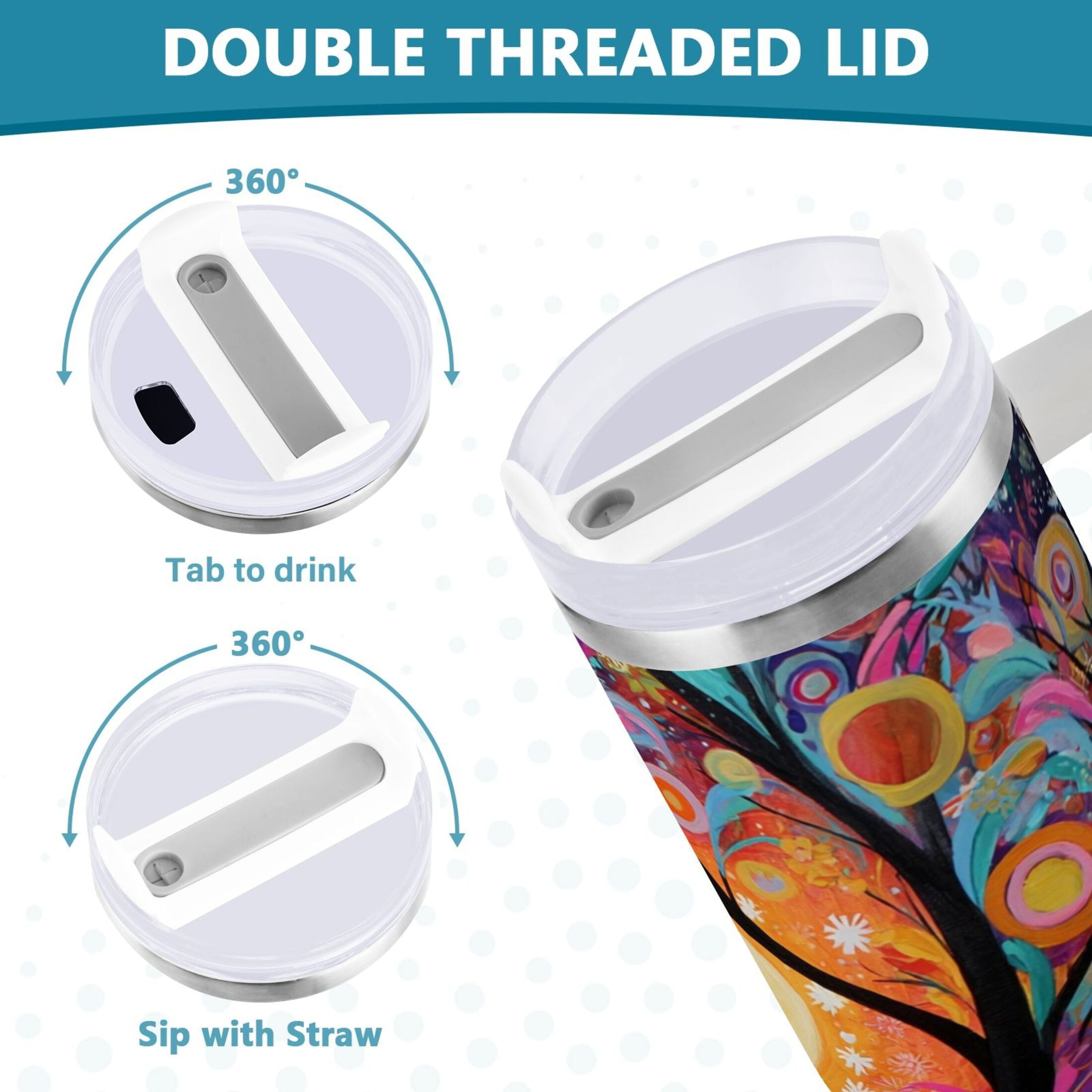 30 oz Insulated Stainless Steel Tumbler Double Wall Stainless Steel Tumbler with 2-Way Drinking Beautiful Abstract Tree Painting M654J