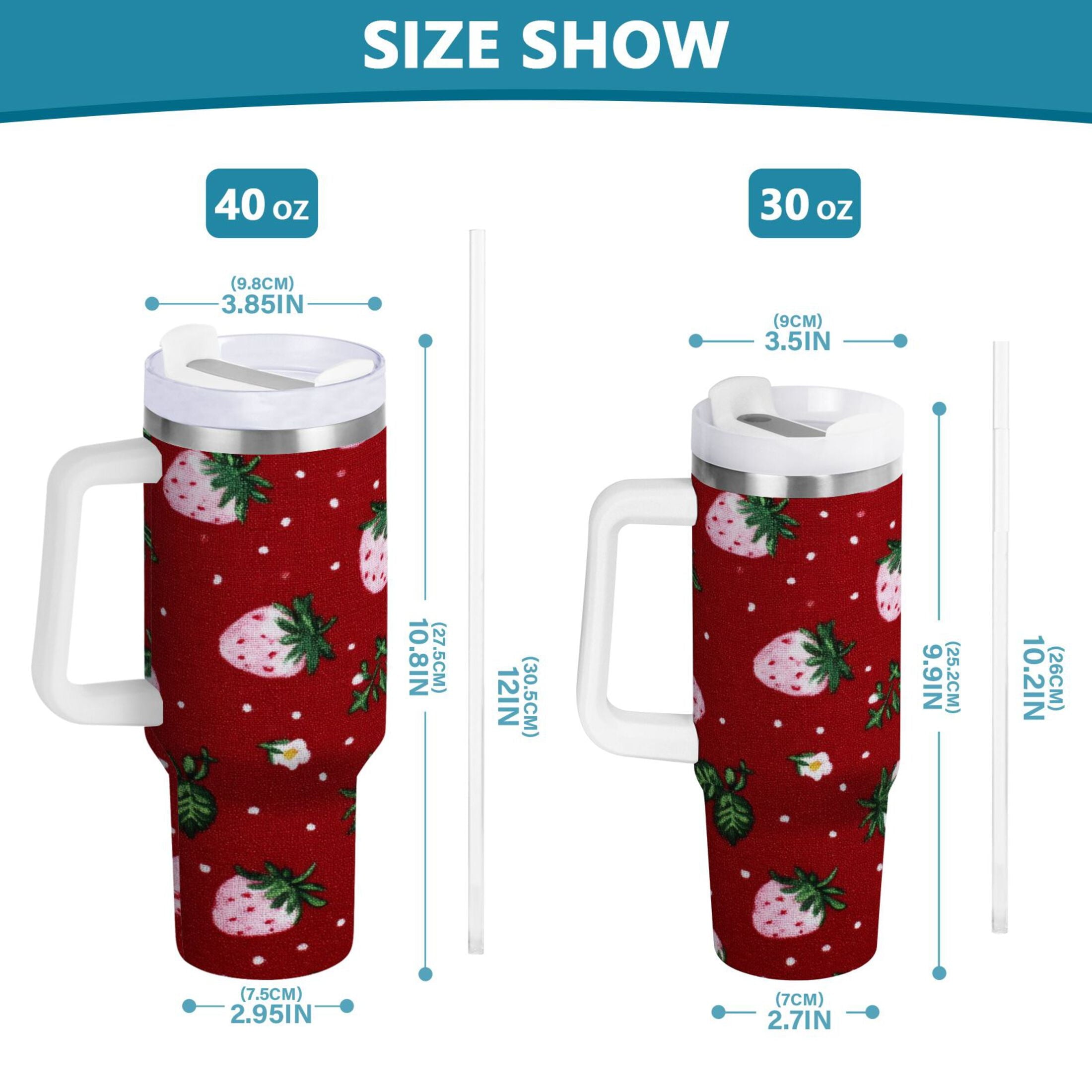 30 oz Insulated Stainless Steel Tumbler Double Wall Stainless Steel Tumbler with 2-Way Drinking Cute Pink Strawberry Pattern M630M