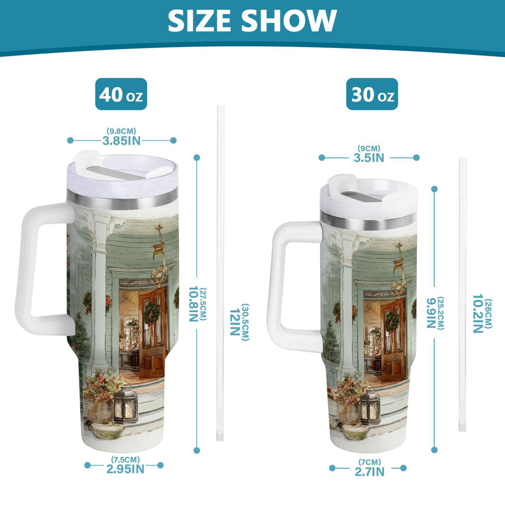 30 oz Insulated Stainless Steel Tumbler Double Wall Stainless Steel Tumbler with 2-Way Drinking Charming Christmas Doorway M670E
