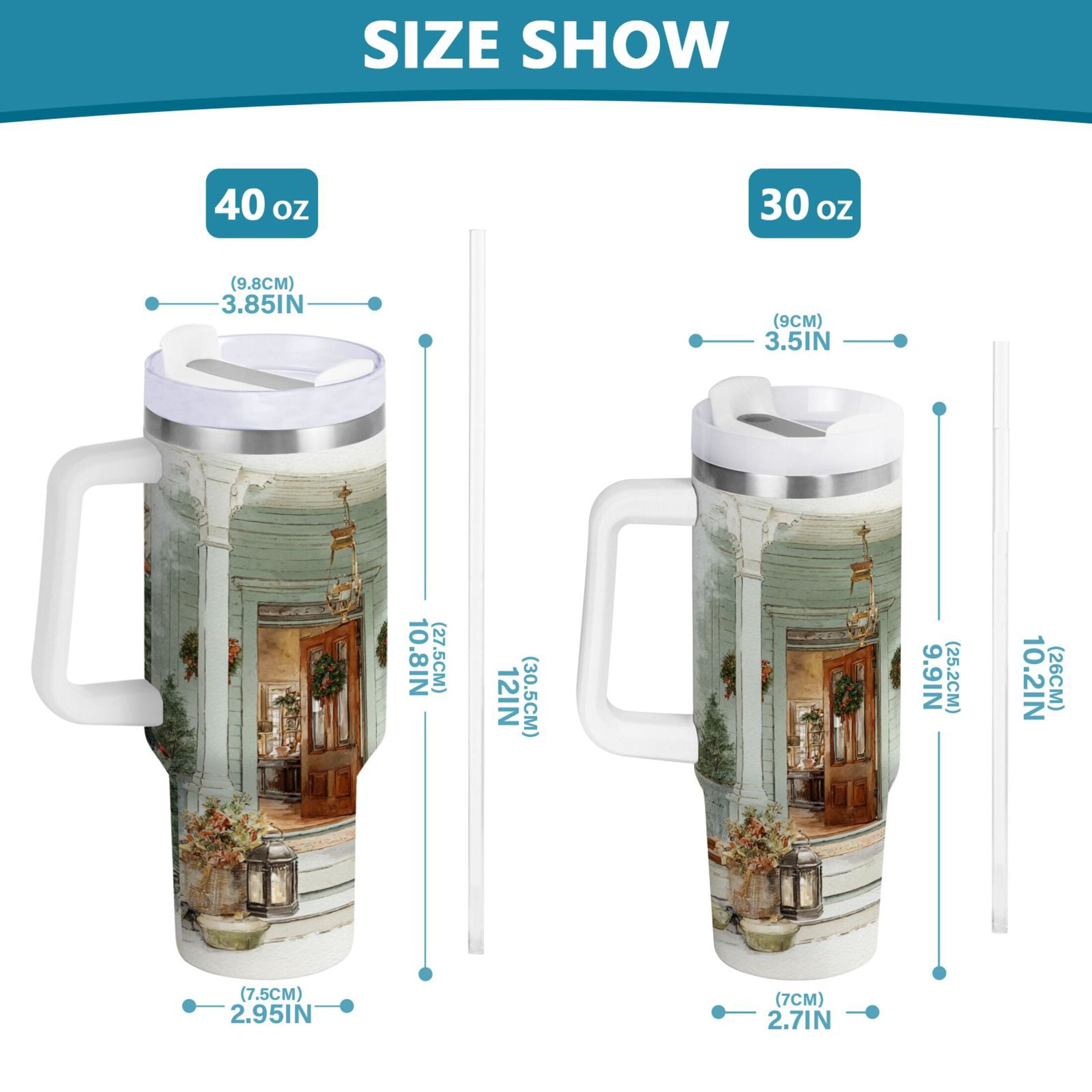 30 oz Insulated Stainless Steel Tumbler Double Wall Stainless Steel Tumbler with 2-Way Drinking Charming Christmas Doorway M670E