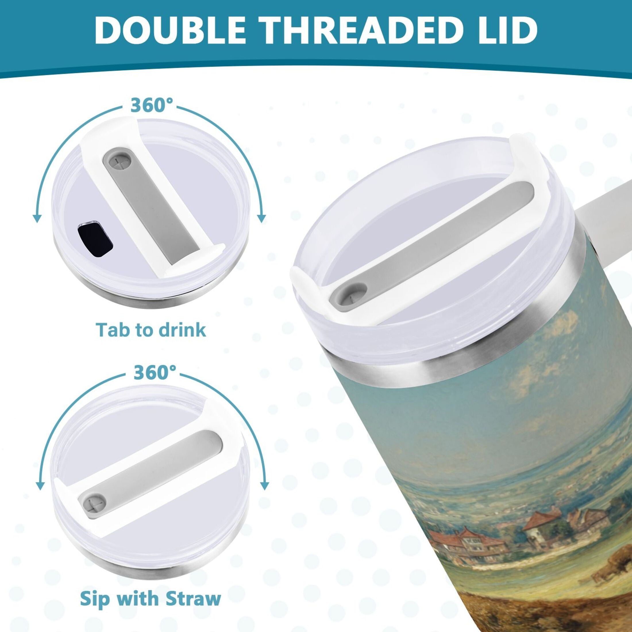 30 oz Insulated Stainless Steel Tumbler Double Wall Stainless Steel Tumbler with 2-Way Drinking Buffalo Herd Oil Painting M660T