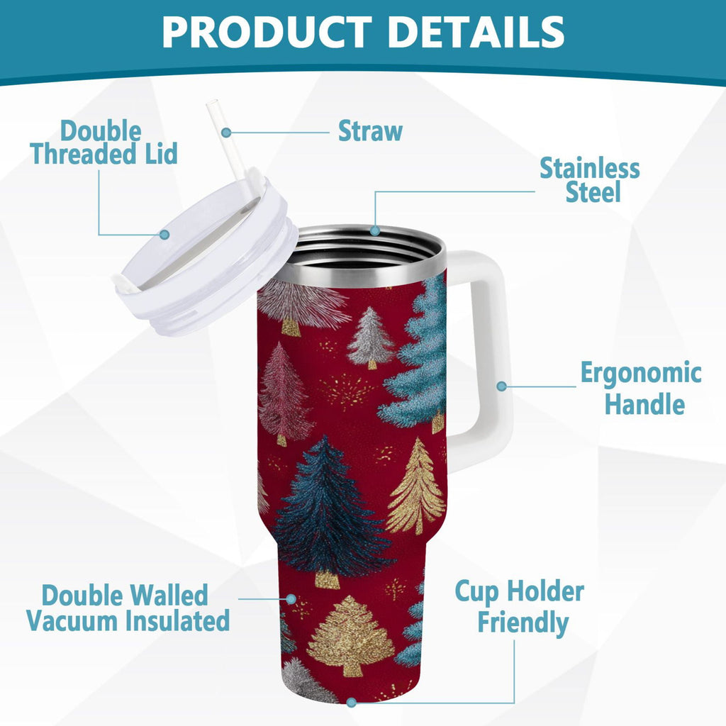 30 oz Insulated Stainless Steel Tumbler Double Wall Stainless Steel Tumbler with 2-Way Drinking Stylized Christmas Trees M644F