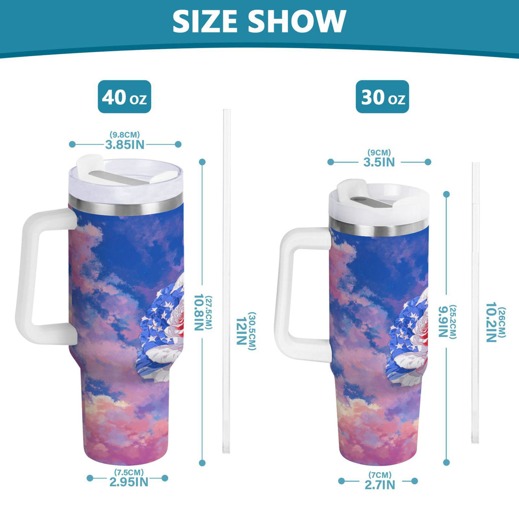 30 oz Insulated Stainless Steel Tumbler Double Wall Stainless Steel Tumbler with 2-Way Drinking Rose with Flag Pattern M547H