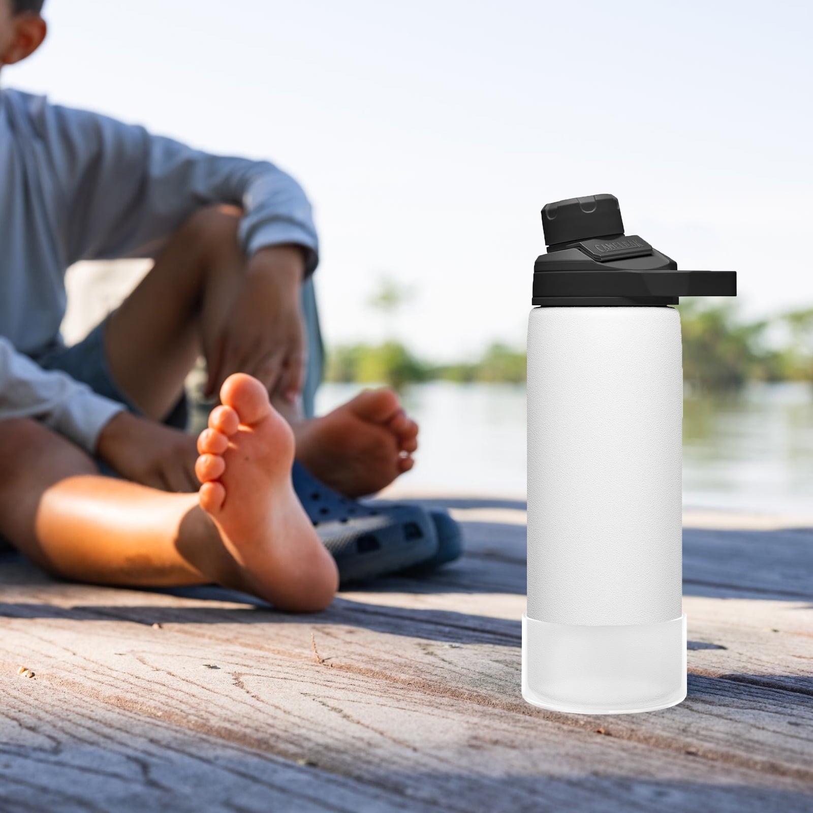 Linkidea 2 Pack Water Bottle Boot Compatible with CamelBak Eddy+20oz/25oz, Chute Mag 20oz/25oz, Carry Cap, Silicone Anti-Slip Bottle Bottom Bumper Protector (Clear White) M389L