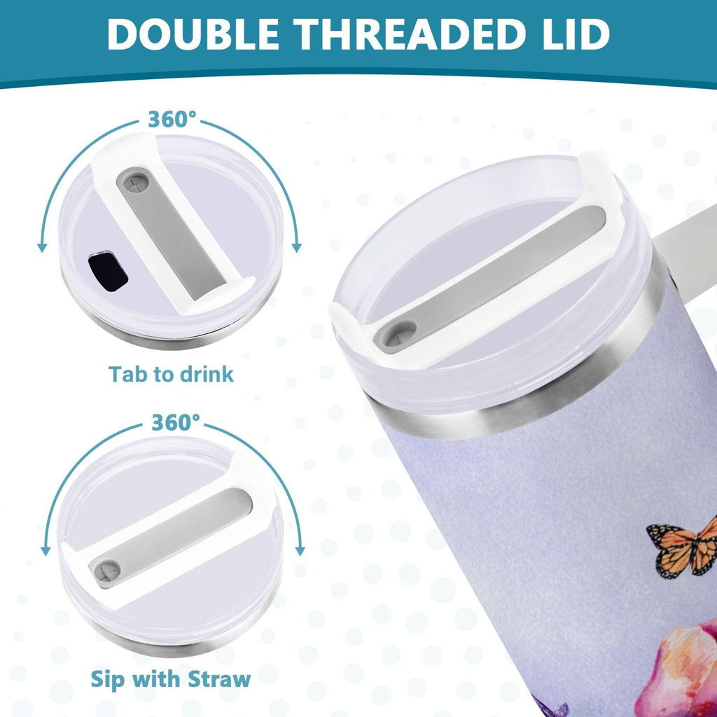 30 oz Insulated Stainless Steel Tumbler Double Wall Stainless Steel Tumbler with 2-Way Drinking Watercolor Tulips and Lavender M487E