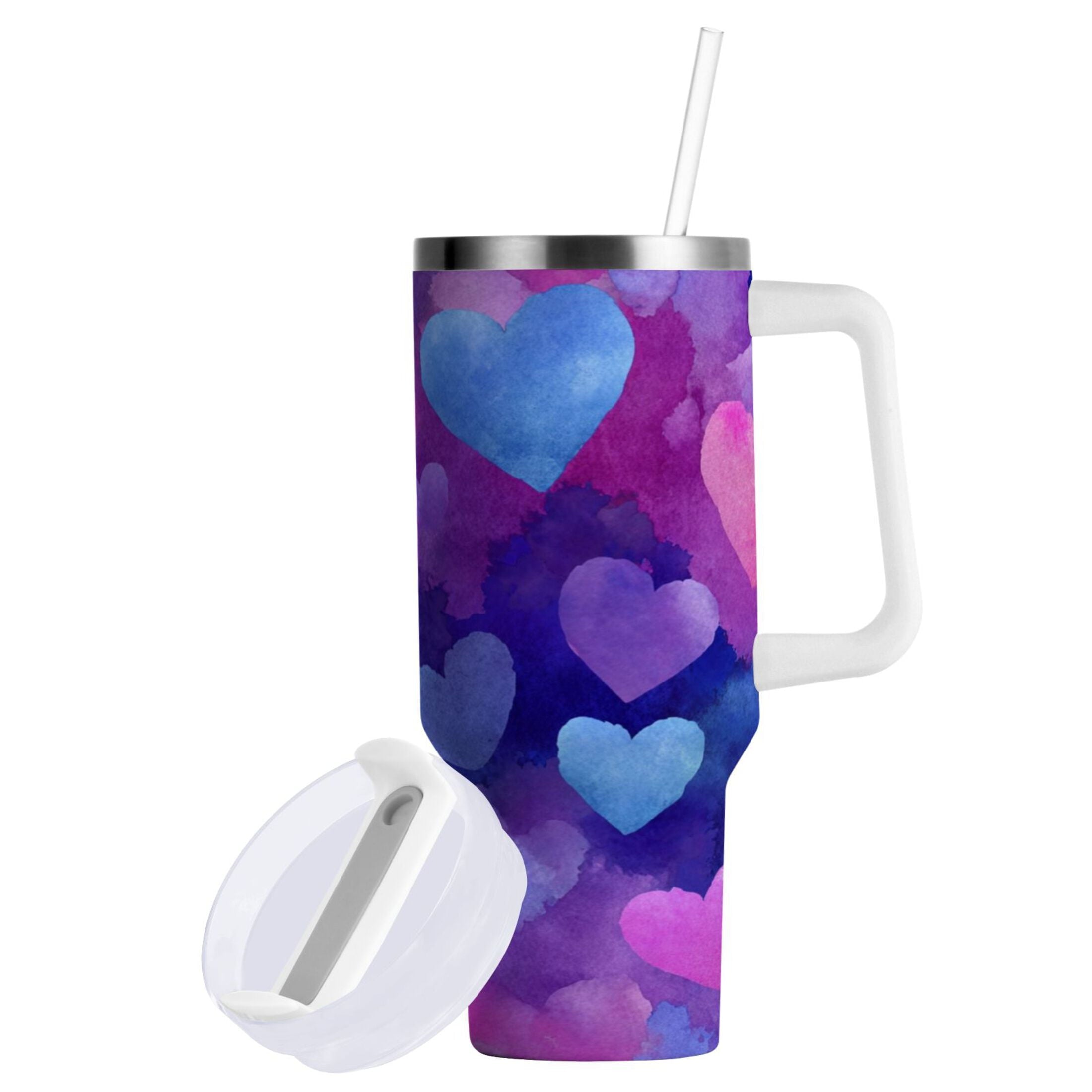 30 oz Insulated Stainless Steel Tumbler Double Wall Stainless Steel Tumbler with 2-Way Drinking Indigo and Violet Hearts M479S