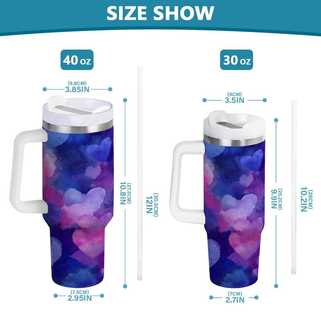 30 oz Insulated Stainless Steel Tumbler Double Wall Stainless Steel Tumbler with 2-Way Drinking Indigo and Violet Hearts M479S
